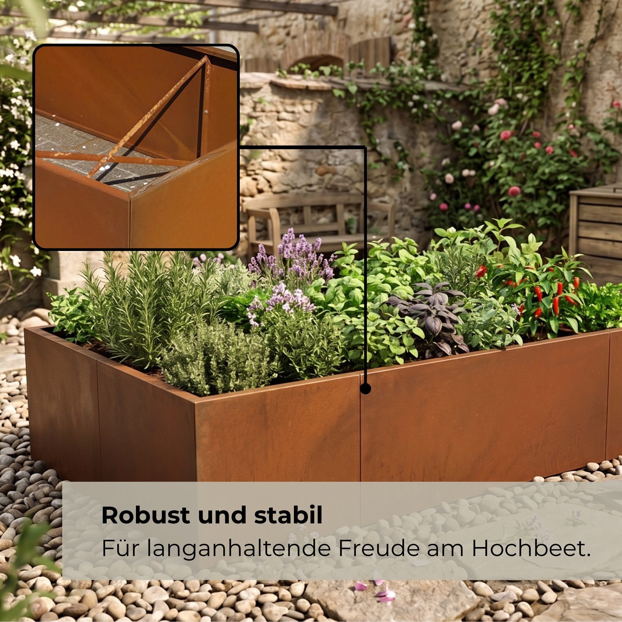 osoltus Hochbeet-Profil osoltus Pflanzkübel Hochbeet 200x100x43cm Corten-Stahl Schilfgras – Bild 5 von 5