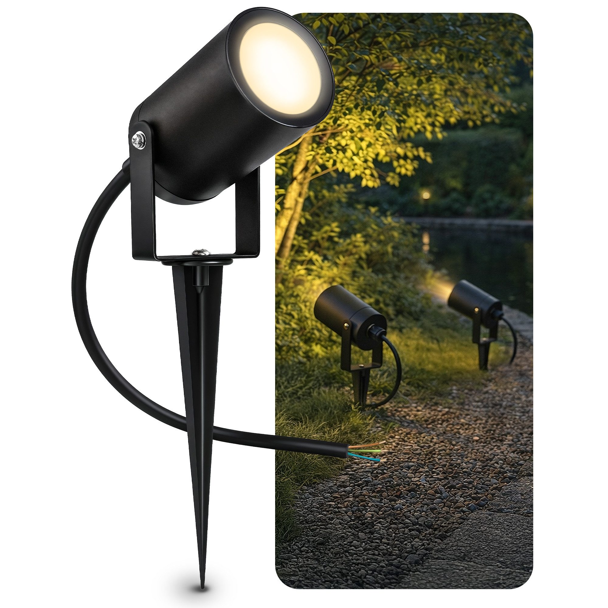 SSC-LUXon LED Gartenstrahler KALOA Gartenleuchte mit Erdspieß IP44 2W warmweiß LED GU10 Strahler, Warmweiß