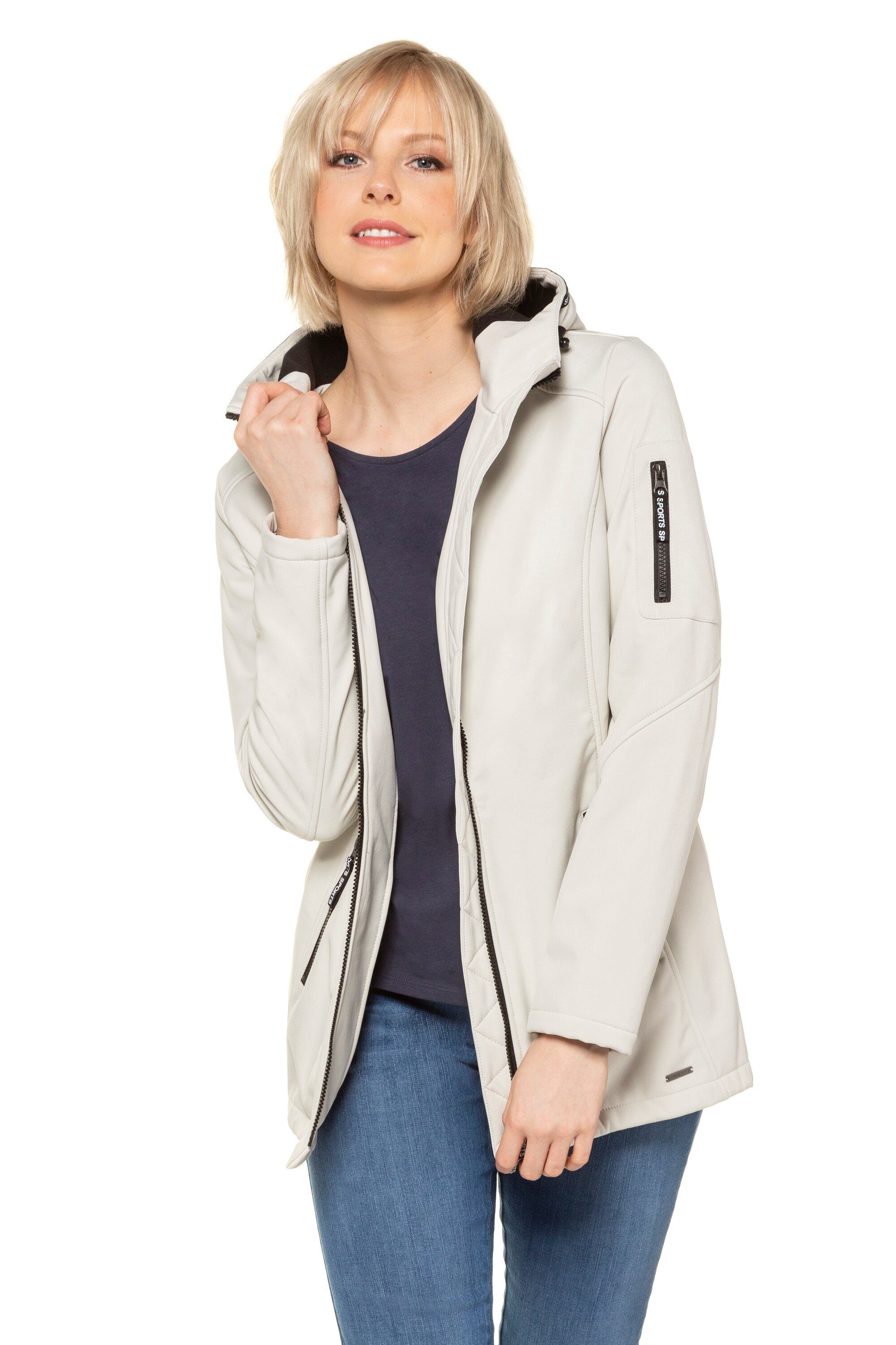 Gina Laura Softshelljacke Softshell-Jacke Kapuze 2-Wege-Zipper längere Form