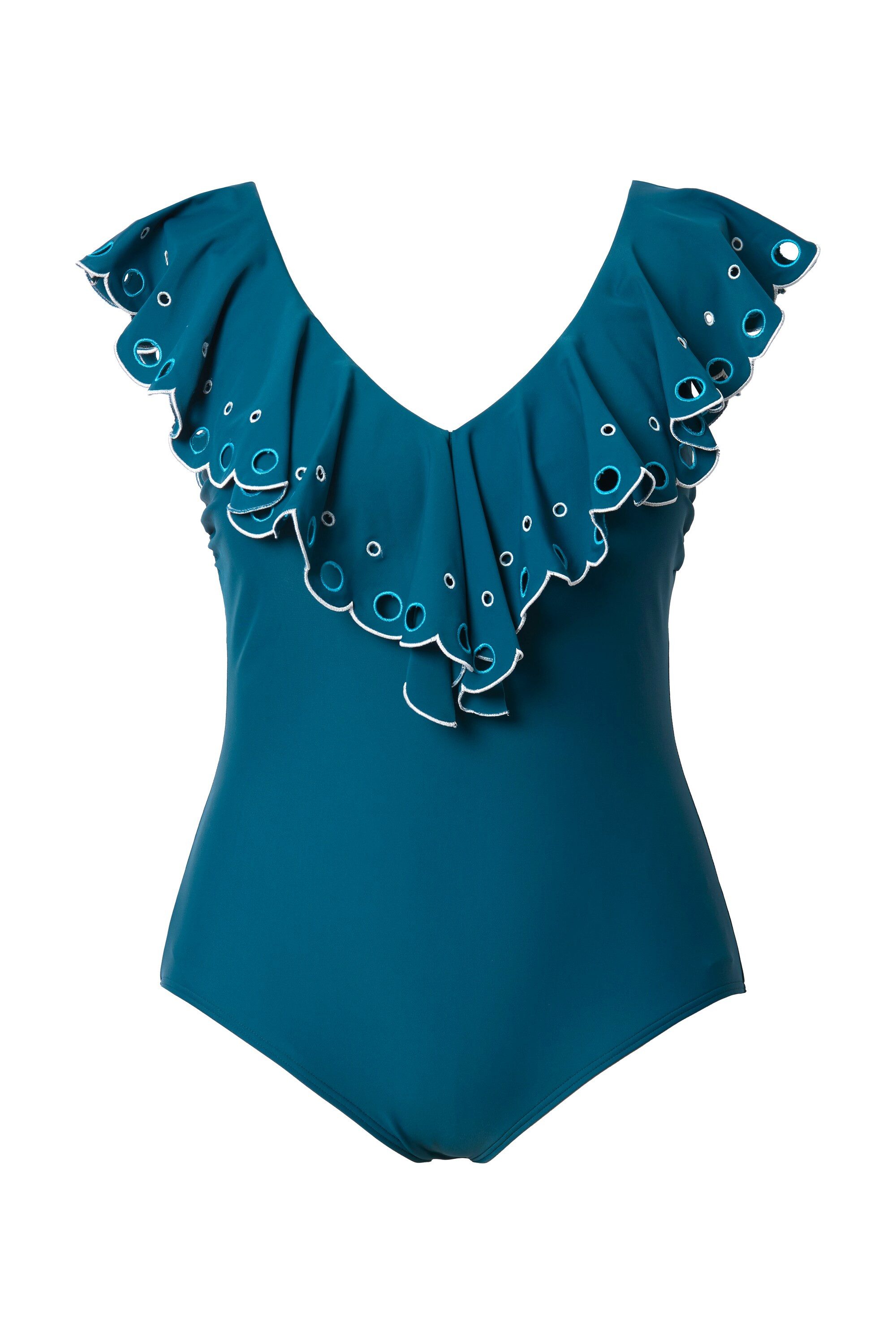 Ulla Popken Badeanzug Badeanzug Volant Stickerei Softcups recycelt günstig online kaufen