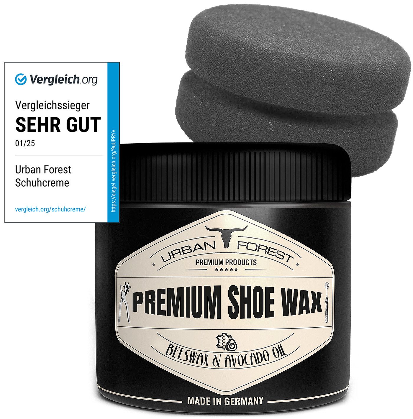 Schuhwachs farblos mit Bienenwachs & Avocado-Öl 250ml+Schwamm Schutzwachs