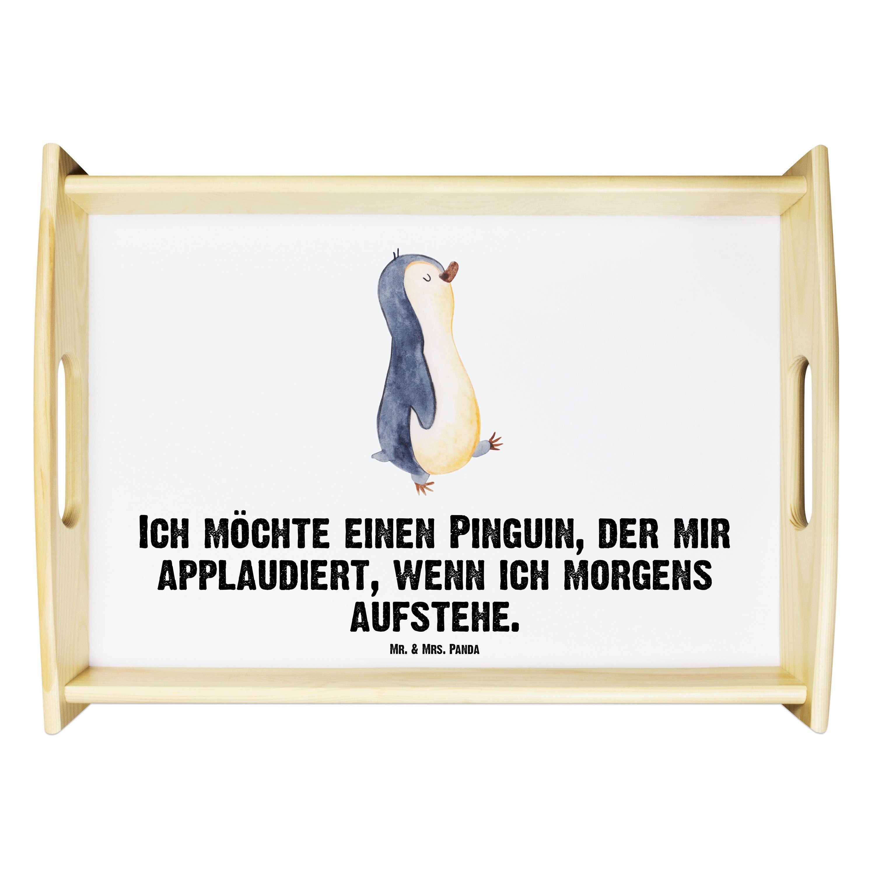 Echtholz - Mrs. Weiß marschierend Geschenk, Pinguin Tablett - Mr. & Panda (1-tlg) lasiert, Frühstückstablett, Dekotablet,