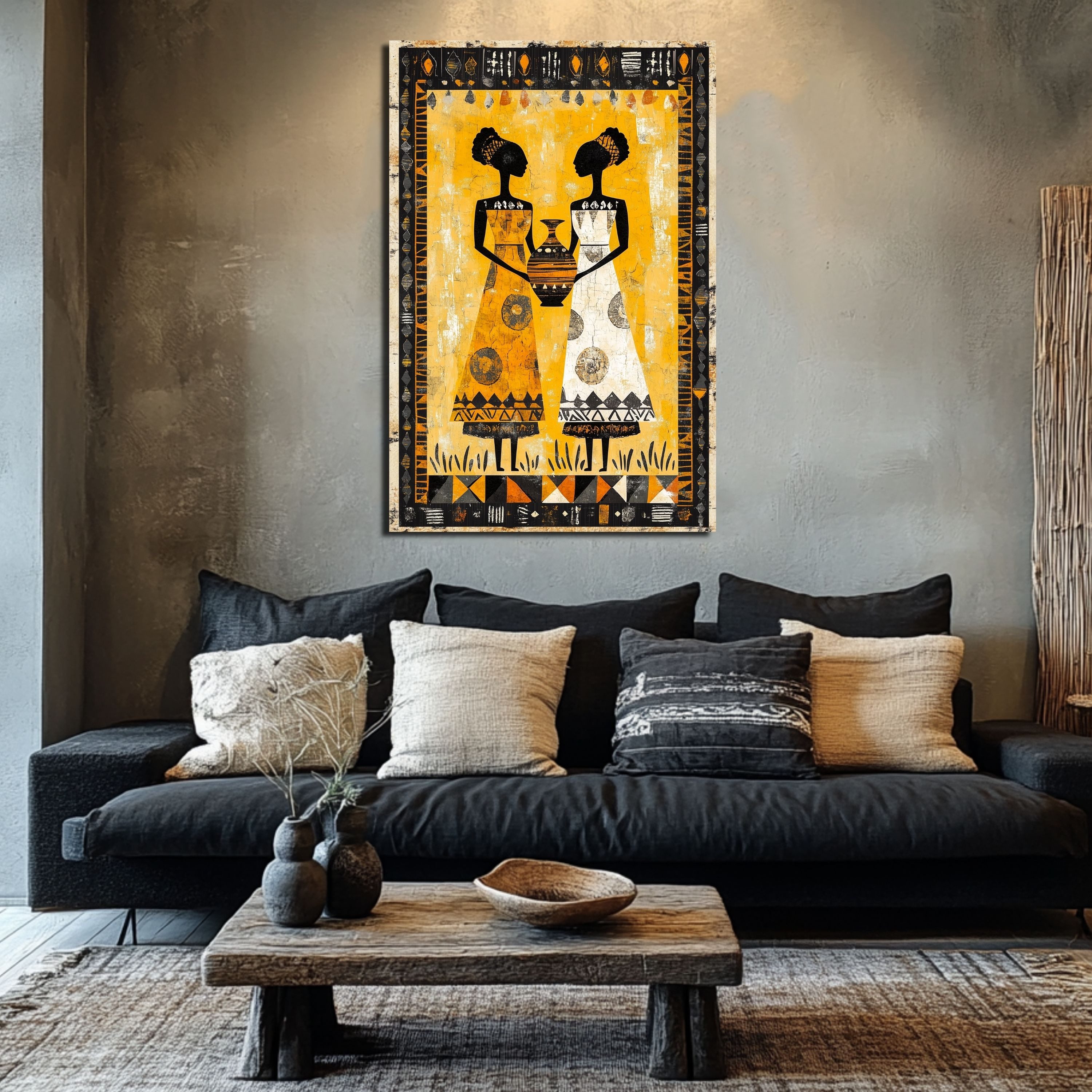 DARO Design Leinwandbild Modern Abstrakt Wandbilder XXL Wandbild Wand Deko Leinwand Bilder, (Frauen mit Krug - Bild groß Wohnzimmer Schlafzimmer Küche Esszimmer Einteilig Querformat Fotodruck Leinwände Wanddeko Abstrakte Kunst Boho), 30x20cm