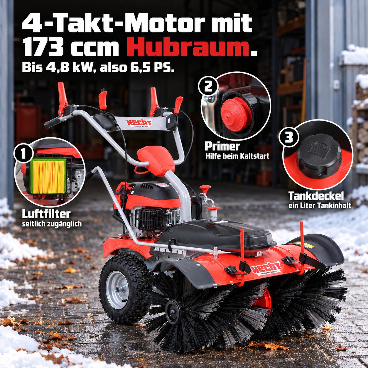 Hecht Benzin-Kehrmaschine 8101 S mit Elektrostart, 100,00 cm Arbeitsbreite, 6,5 PS, 4320 m²/h, bis 4,4 km/h – Bild 4 von 5