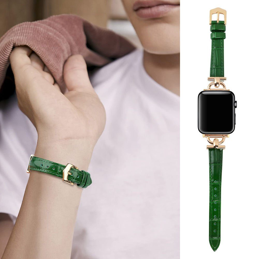 GelldG Uhrenarmband Leder Apple Armband grün/roségold Armband, Watch Kompatibel Schlank Armband mit