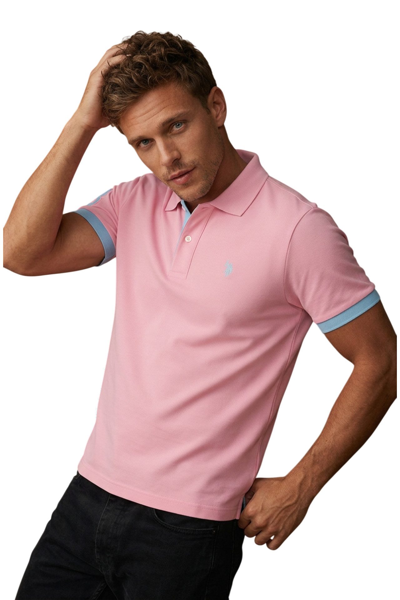 U.S. Polo Assn. Poloshirt US16927 (100% Baumwolle) hellrosa Herren – Bild 2 von 3