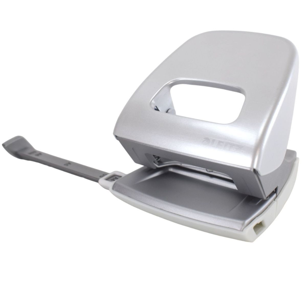 LEITZ Lochstanzer Locher metallic grau bis 30 Blatt Bürolocher aus Metall mit Griffmulde, rutschhemmende Unterseite