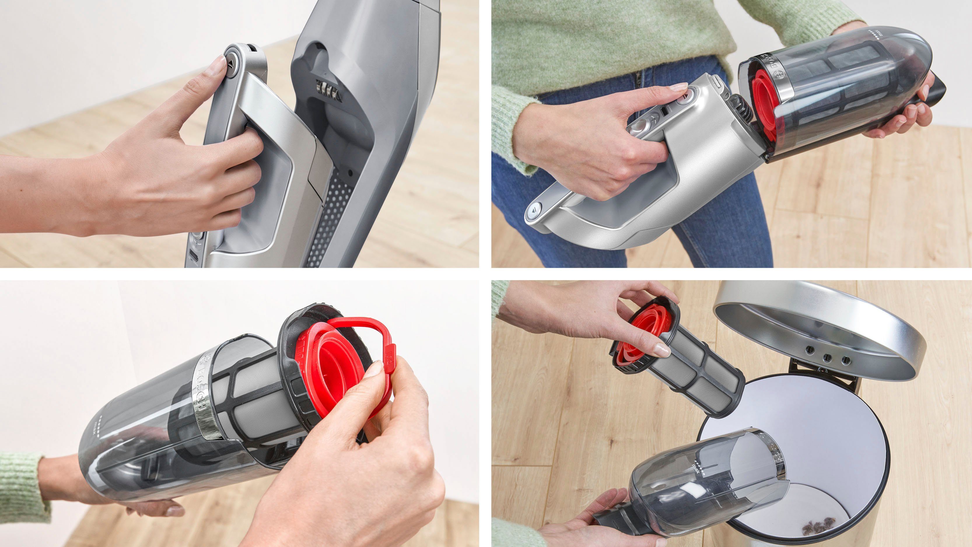 BOSCH Akku-Hand-und mit Stielstaubsauger V, Serie BBH3K2801, integriertes Gen silber Power 28 2 LED, 4 Flexxo beutellos, Düse Zubehör