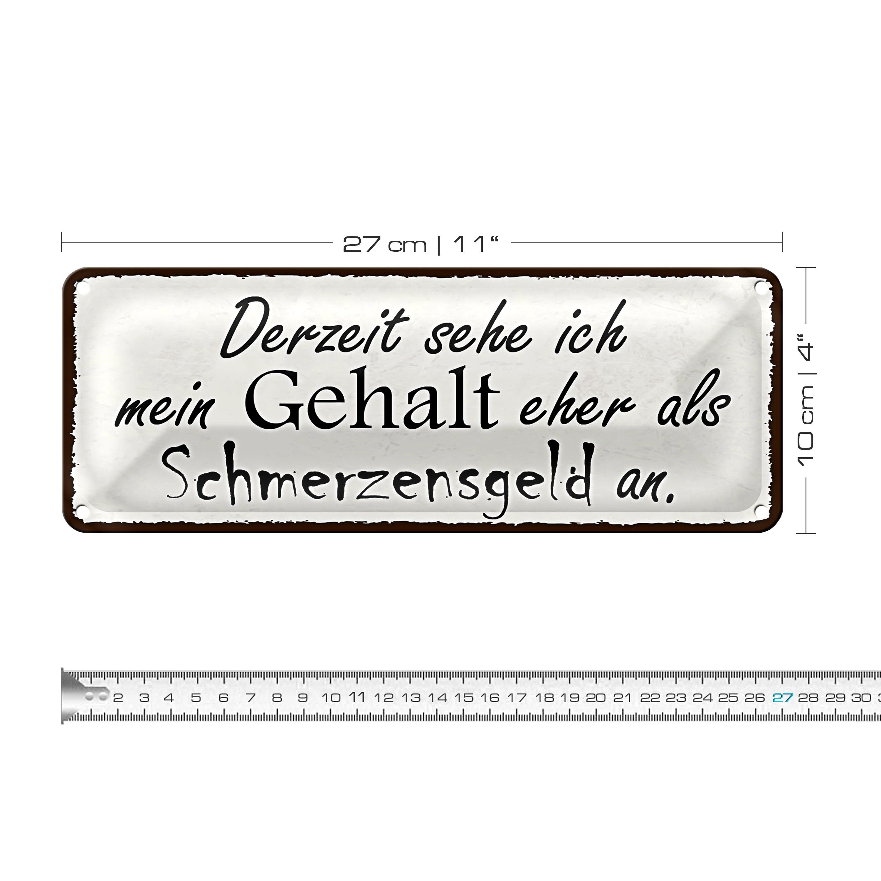 Roomando Metallschild Blechschild Spruch 27x10cm mein Gehalt eher Schmerzensgeld Dekoration