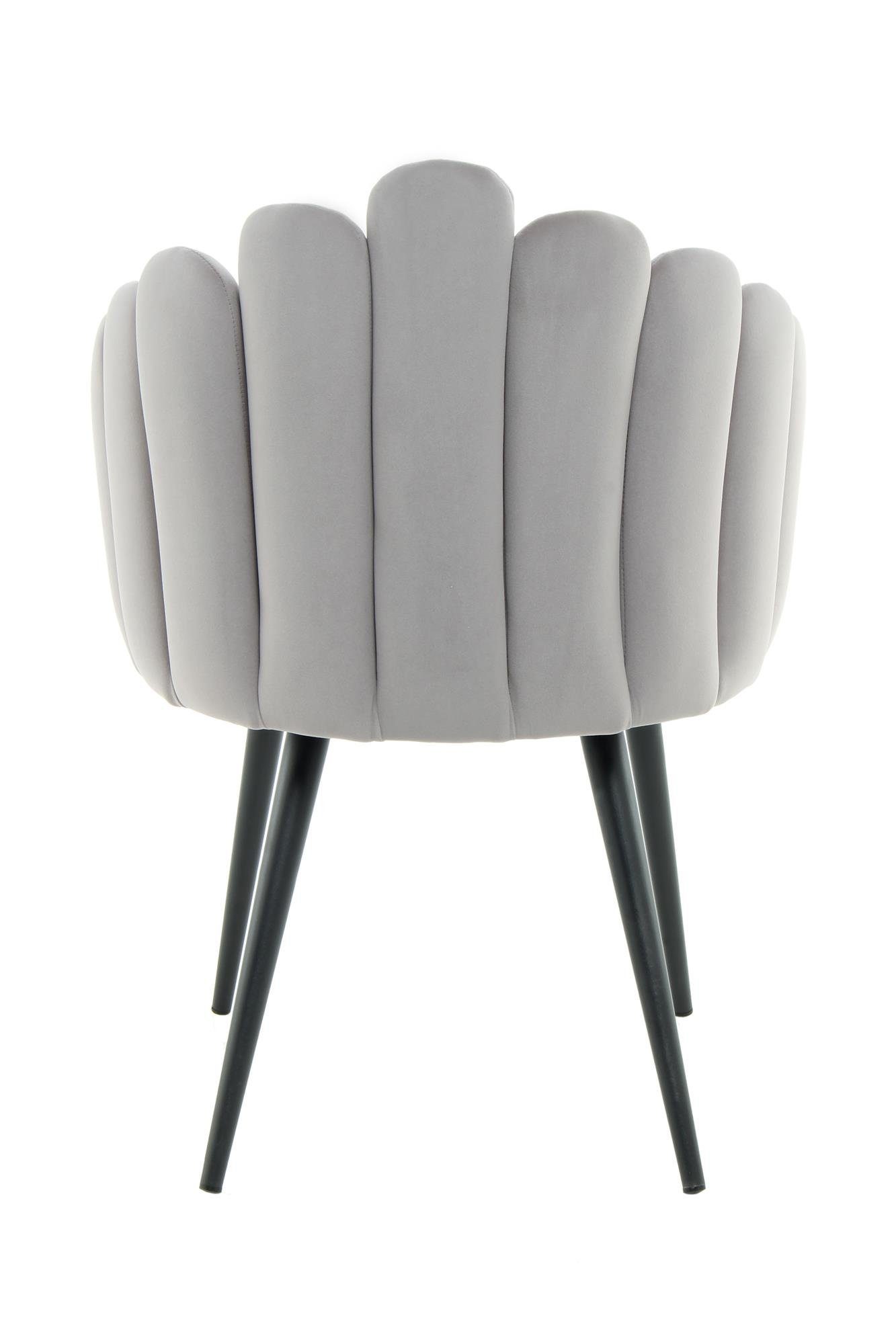 Wohnzimmer Stuhl Sessel Grau | Samt-Stuhl Qiyano mit Grau Armlehne Muschel-Form