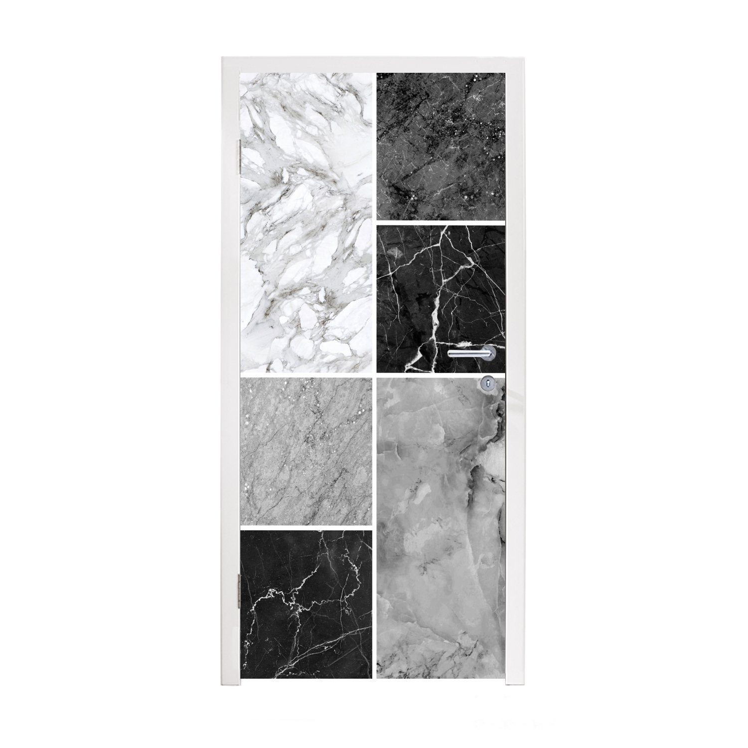 MuchoWow Türtapete Marmor - Schwarz - Weiß, Matt, bedruckt, (1 St), Fototapete für Tür, Türaufkleber, 75x205 cm