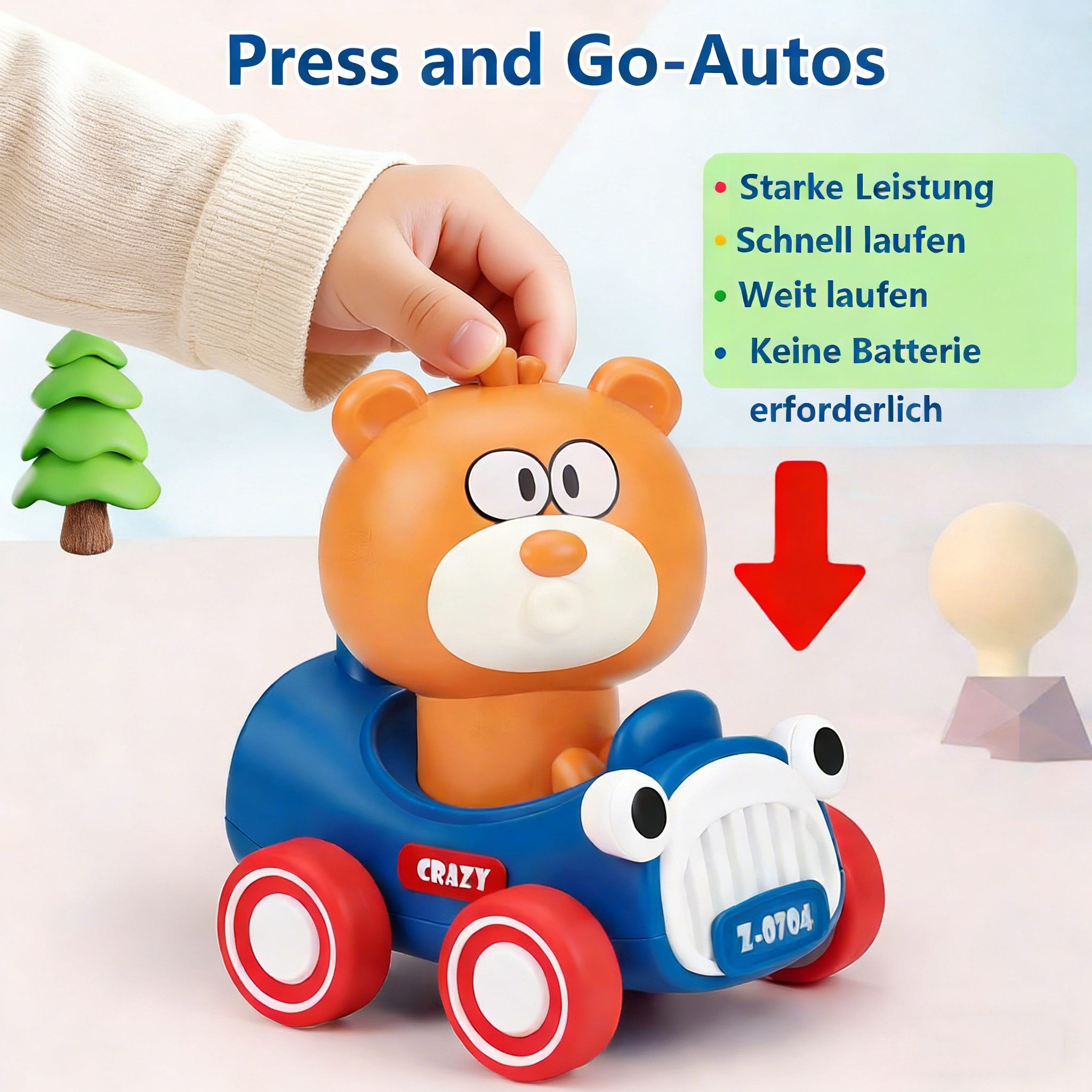 CLTYQ Spielzeug-Auto Press to Go Auto Spielzeug für Kleinkinder, Tier Rennautos,4 Artikel, Säugling Spielfahrzeug Set, Baby Push Go Reibungsauto Spielzeug