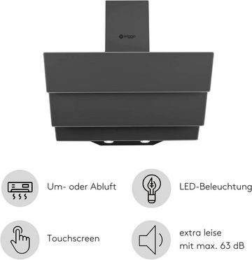 wiggo Kopffreihaube Dunstabzugshaube 60cm kopffrei grau, Abluft Umluft Dunstabzug 300m³/h - LED Touch-Display 3 Stufen