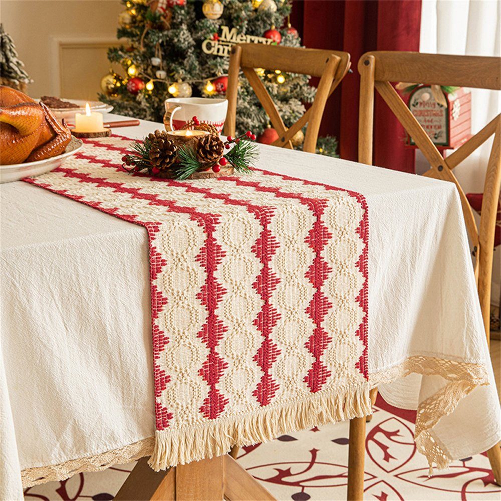 Rouemi Tischband Weihnachten Tischband, Quaste Tischdecken, gestrickte 35×200cm 35×180cm, Tischläufer