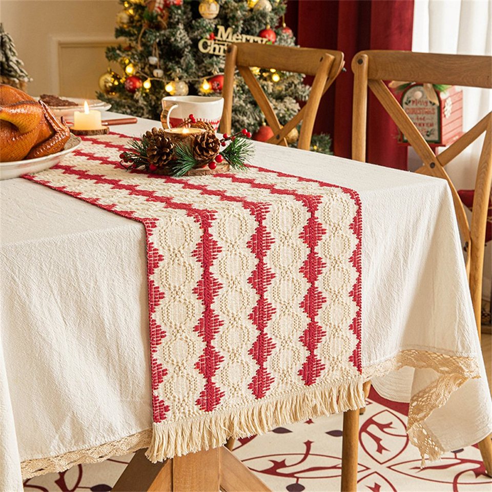 Rouemi Tischband Weihnachten Tischband, gestrickte Quaste Tischläufer  Tischdecken, 35×180cm, 35×200cm