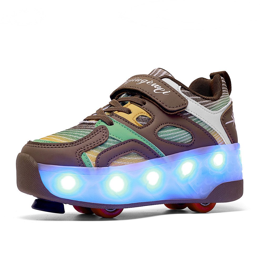 HUSK'SWARE Rollschuhe 4 Rollen mit Bremse & Auto-Knopf, Farbwechsel-Leuchte, (LED-Beleuchtung mit Farbwechsel – Cool & Auffällig), Verstellbarer Klettverschluss – Fester Sitz & Individuelle Passform