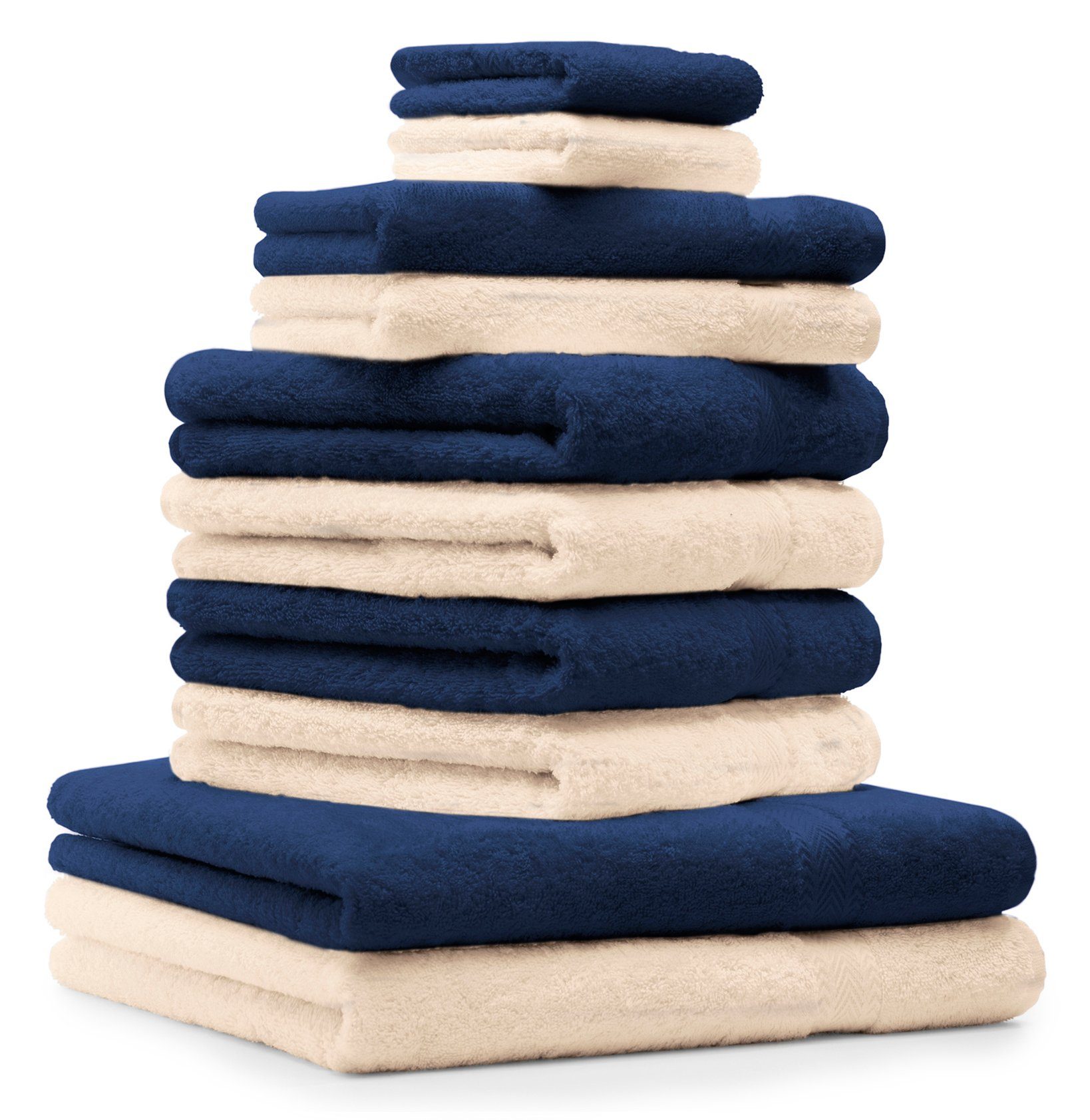 Betz Handtuch Set 10-TLG. Handtücher-Set Classic Farbe dunkelblau und beige, 100% Baumwolle