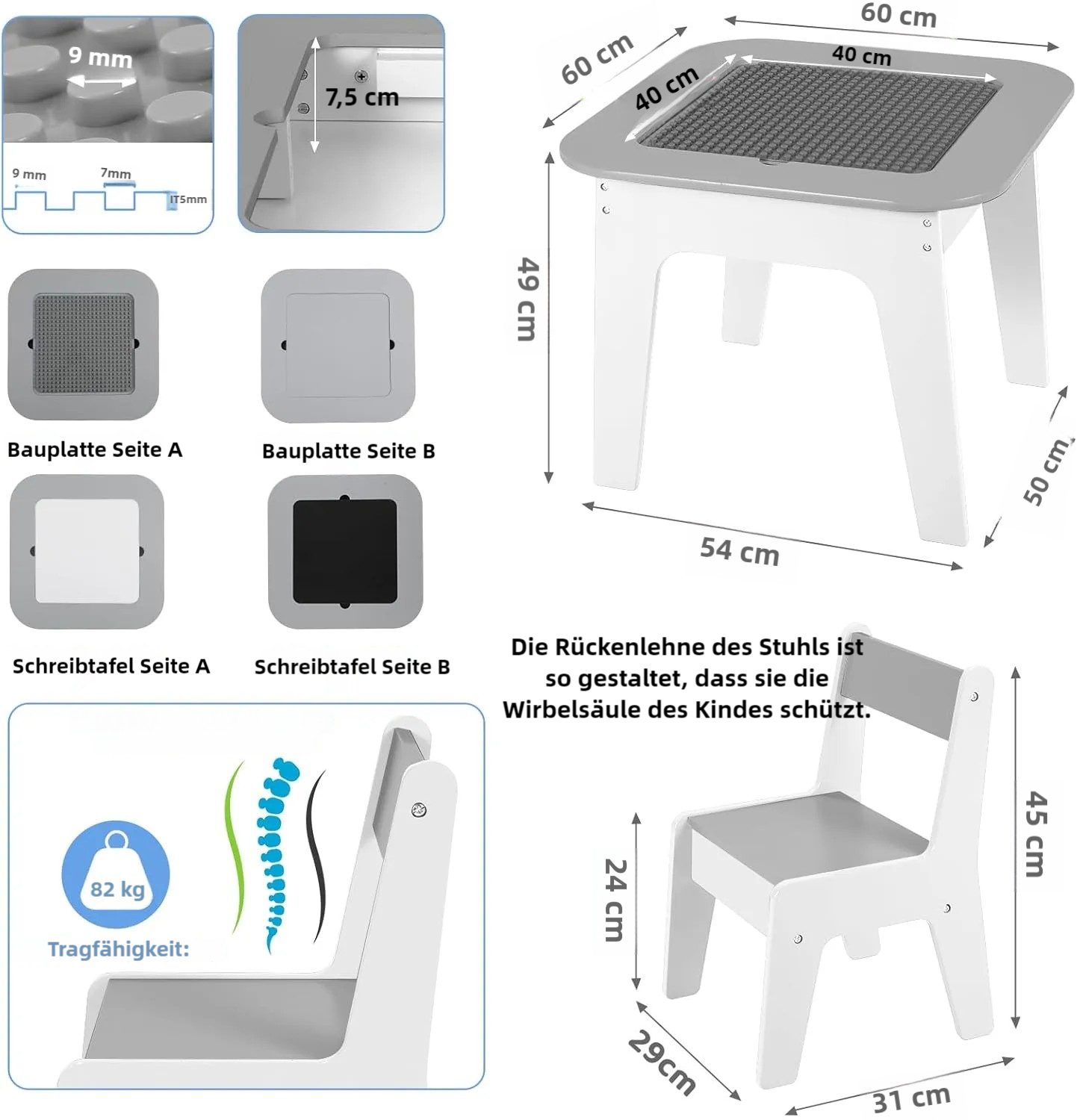 TLGREEN Kindertisch mit 2 Stühlen, Kindersitzgruppe (4-in-1-Multifunktionst günstig online kaufen