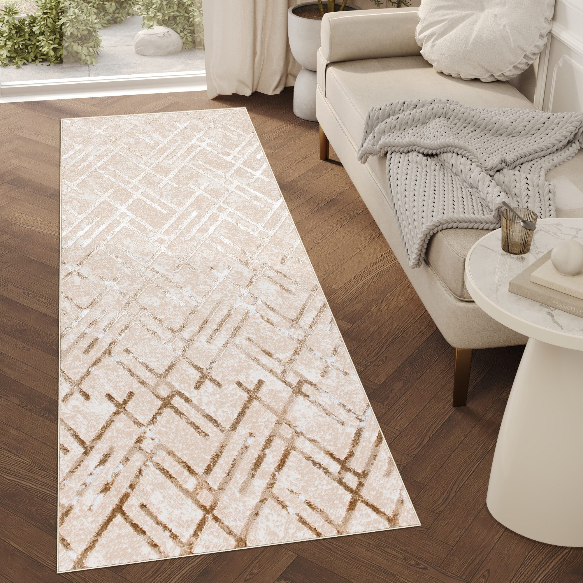Tapiso Läufer CRYSTAL, rechteckig, Höhe: 8 mm, Kurzflor Flurläufer Schimmereffekt, pflegeleicht, Meterware