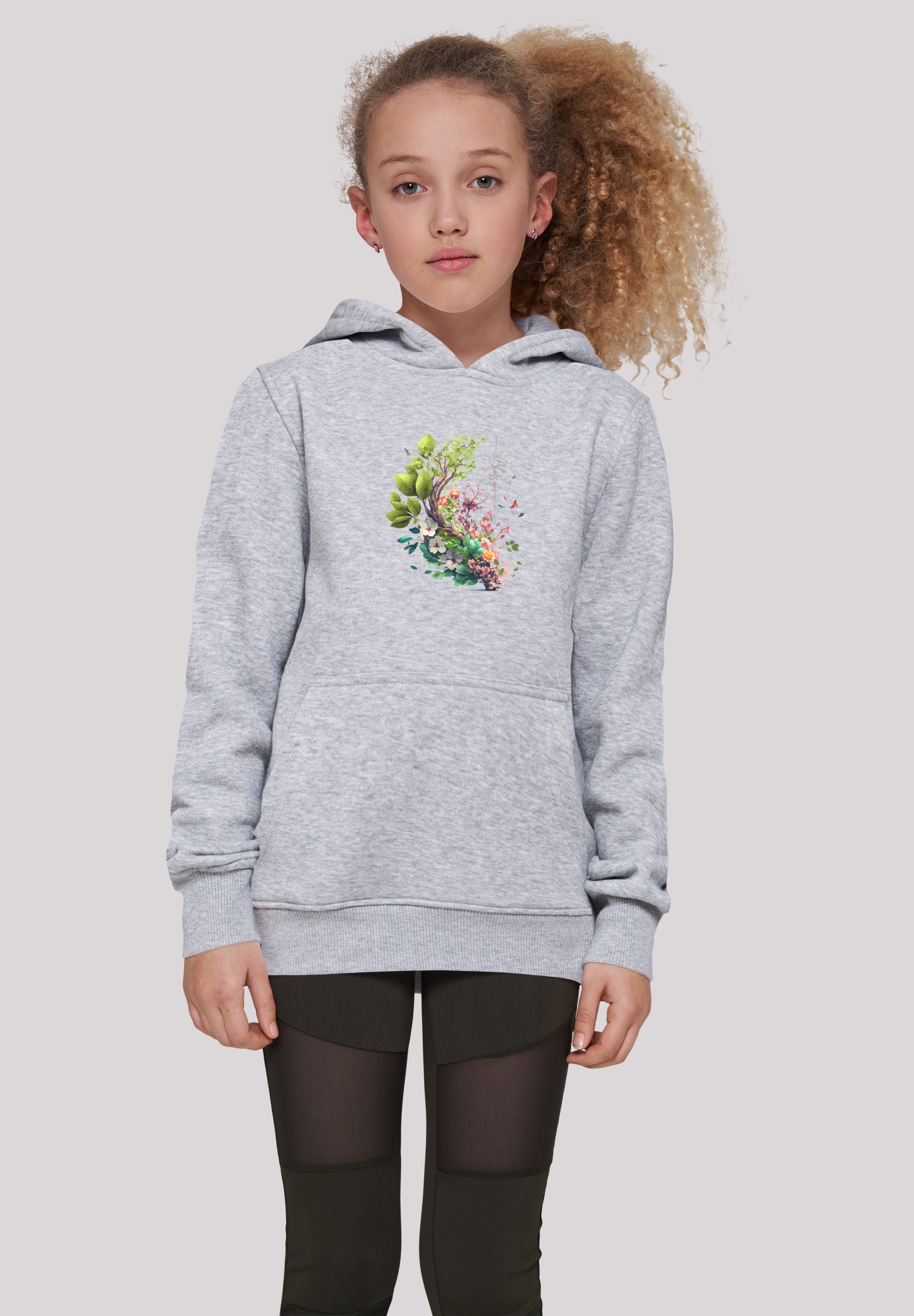 F4NT4STIC Kapuzenpullover Baum Blumen Print Hoodie mit heather grey