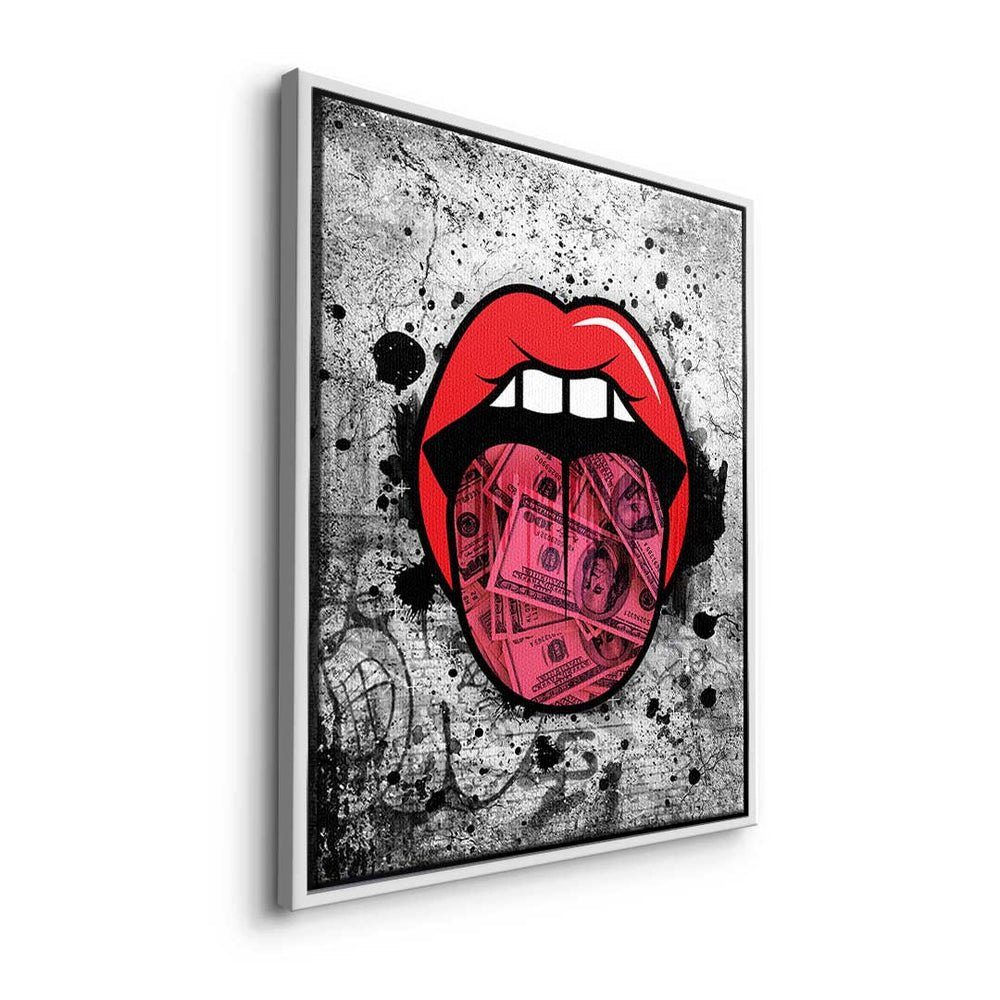 Graffiti DOTCOMCANVAS® - Leinwandbild Leinwandbild, Premium Pop weißer Inspiration Rahmen - Art - Kiss Erfol -