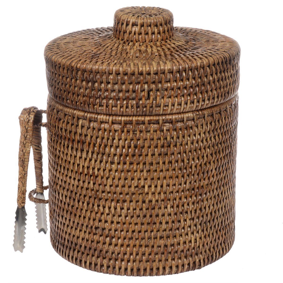 fiolini Eiseimer / Eiskübel Rattan mit Deckel und Zange, Ø 20 x H 25 cm / 2,5 Liter