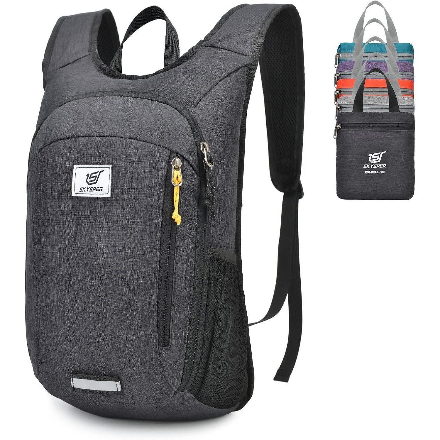 Tagesrucksack Rucksack Faltbar Ultraleicht Wasserfest Daypack 20 Lang Schwarz