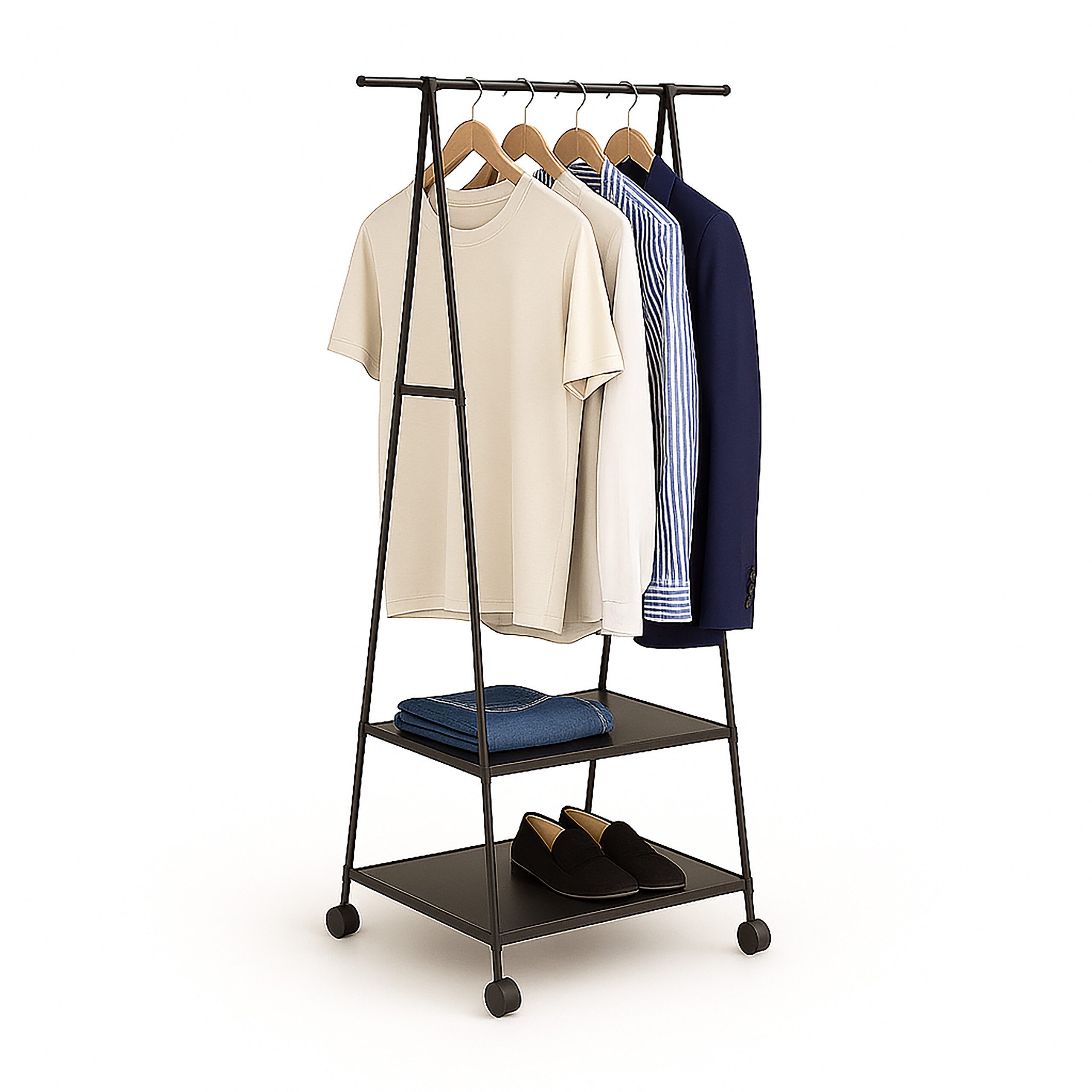 relaxdays Kleiderständer Rollen 2 Ablage, Schwarz günstig online kaufen