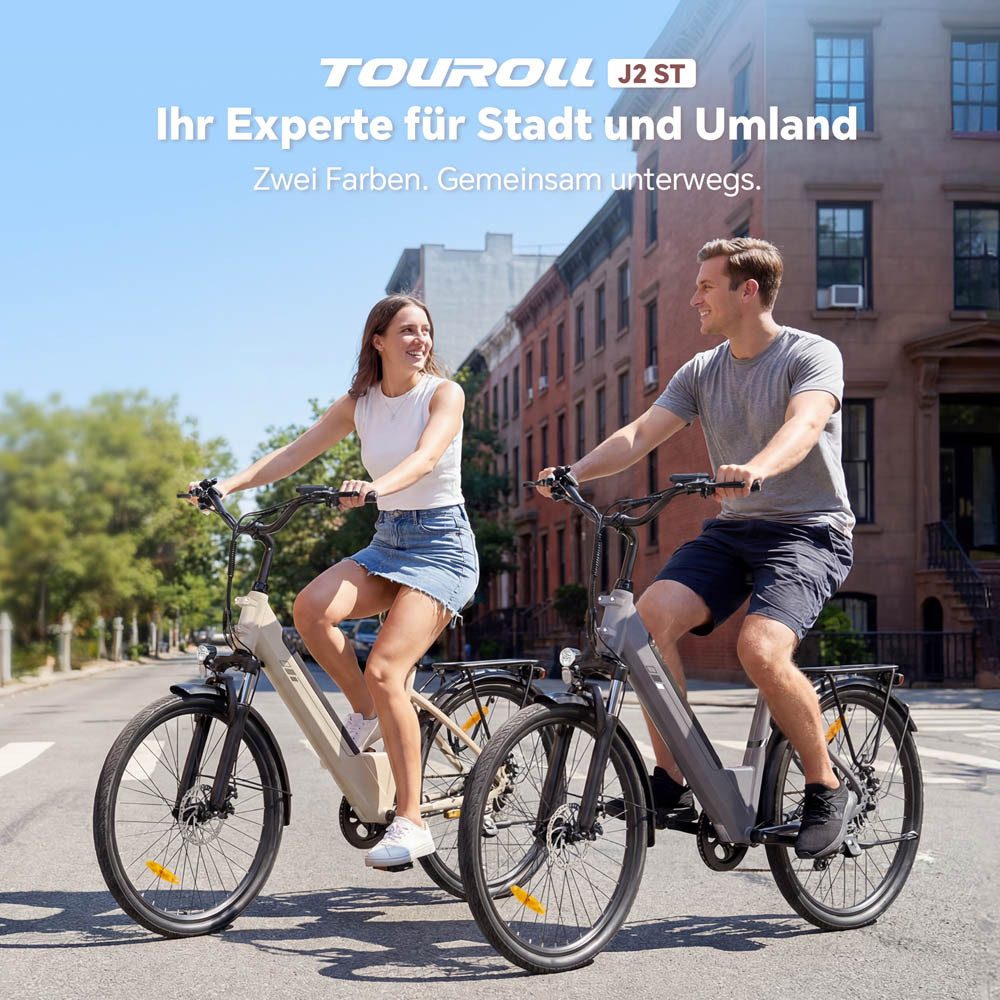 Touroll E-Bike Trekkingrad J2 ST, 7 Gang, Heckmotor, 561,6 Wh, 26"x16", 15/20/25 km/h (Stufe 1–3), 36V 15.6Ah