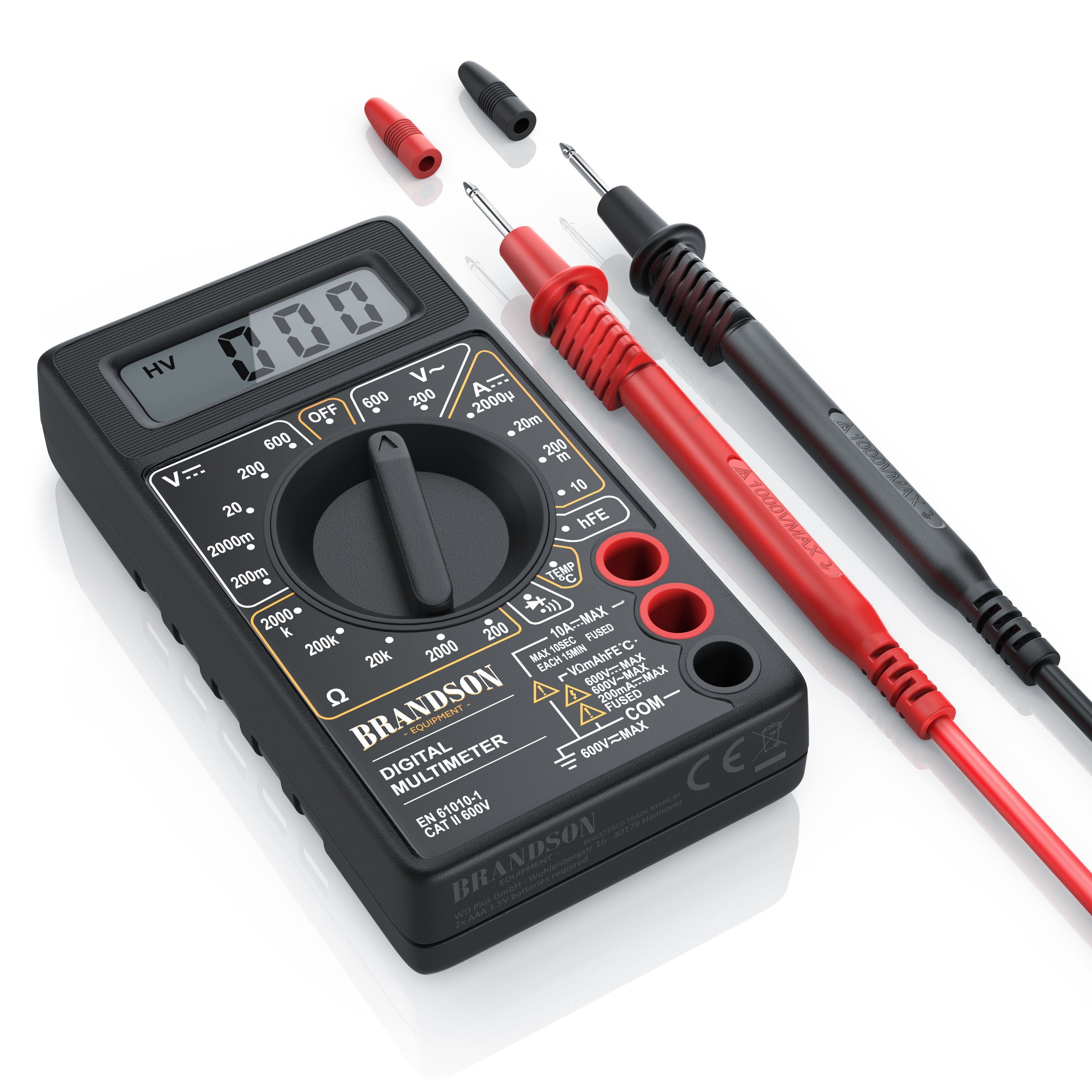 Brandson Multimeter, Digital, 1,9“ Display, Diodentests, Voltmeter, Amperemeter, Ohmmeter