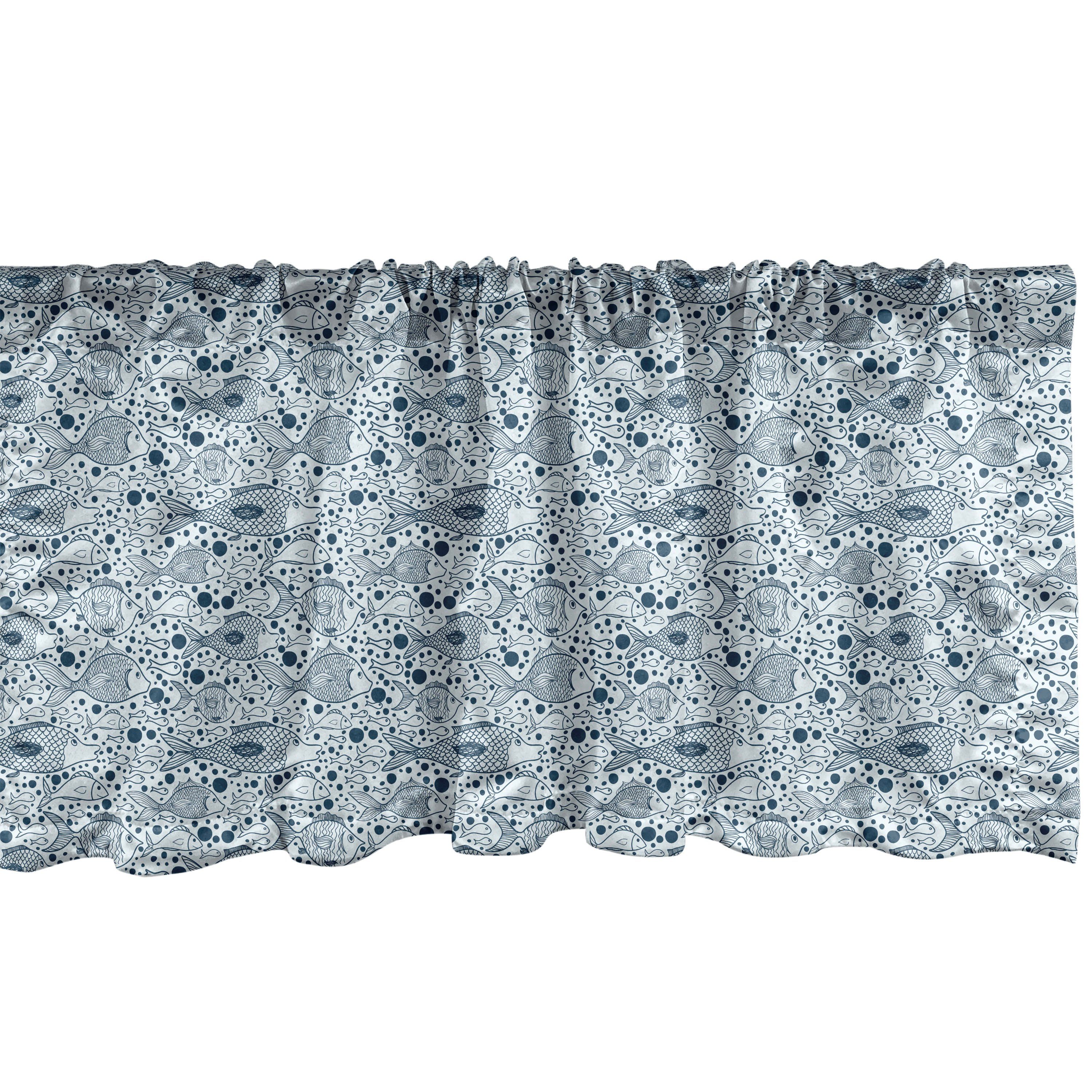 Scheibengardine Vorhang Volant für Küche Schlafzimmer Dekor mit Stangentasche, Abakuhaus, Microfaser, Fisch Skizze von Seetiere