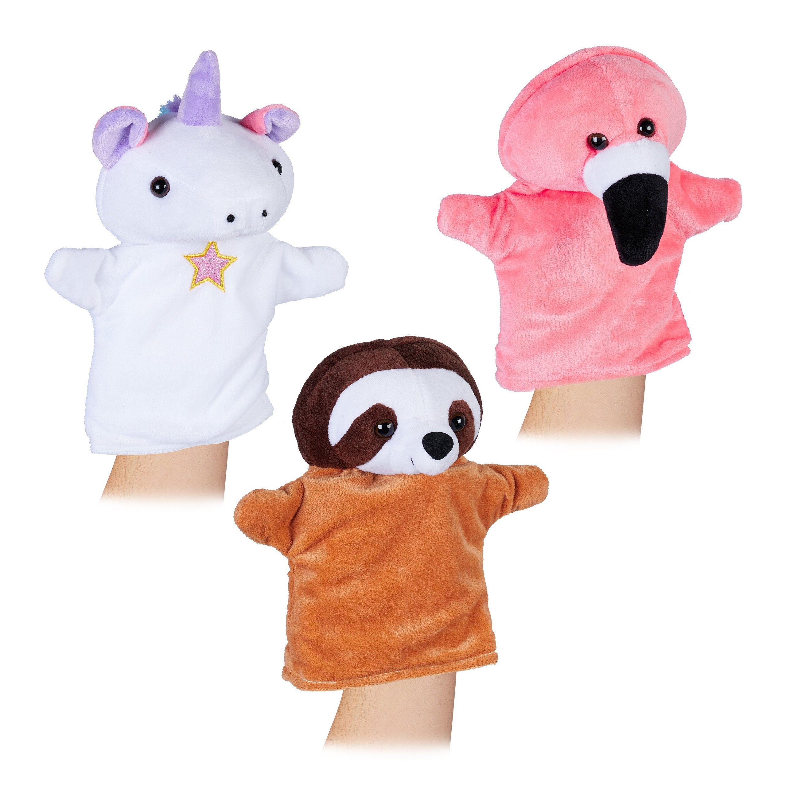 relaxdays Handpuppe Handpuppen für Kinder 3er Set