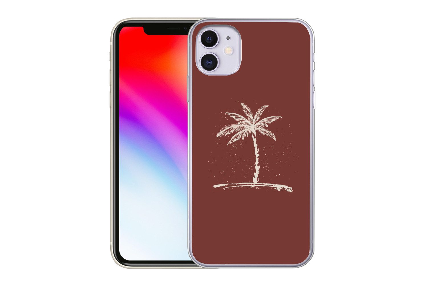 MuchoWow Handyhülle für Apple iPhone 11 Palme - Beige - Rot - Tropisch, Smartphone-Bumper, Print, Handy Schutzhülle Dünn
