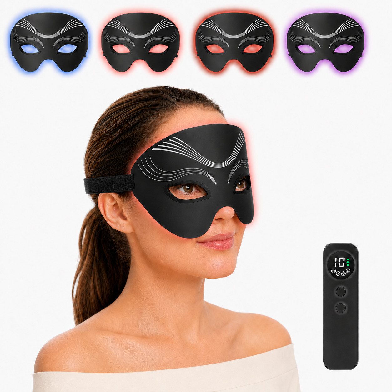 Fyrove LED-Gesichtsmaske LED-Augenmaske Rotlicht Infrarot, Lichtmaske mit 4 Modi,150 Lichtchips, Akku-Controller, Silikonauflagen für Augenpflege zu Hause