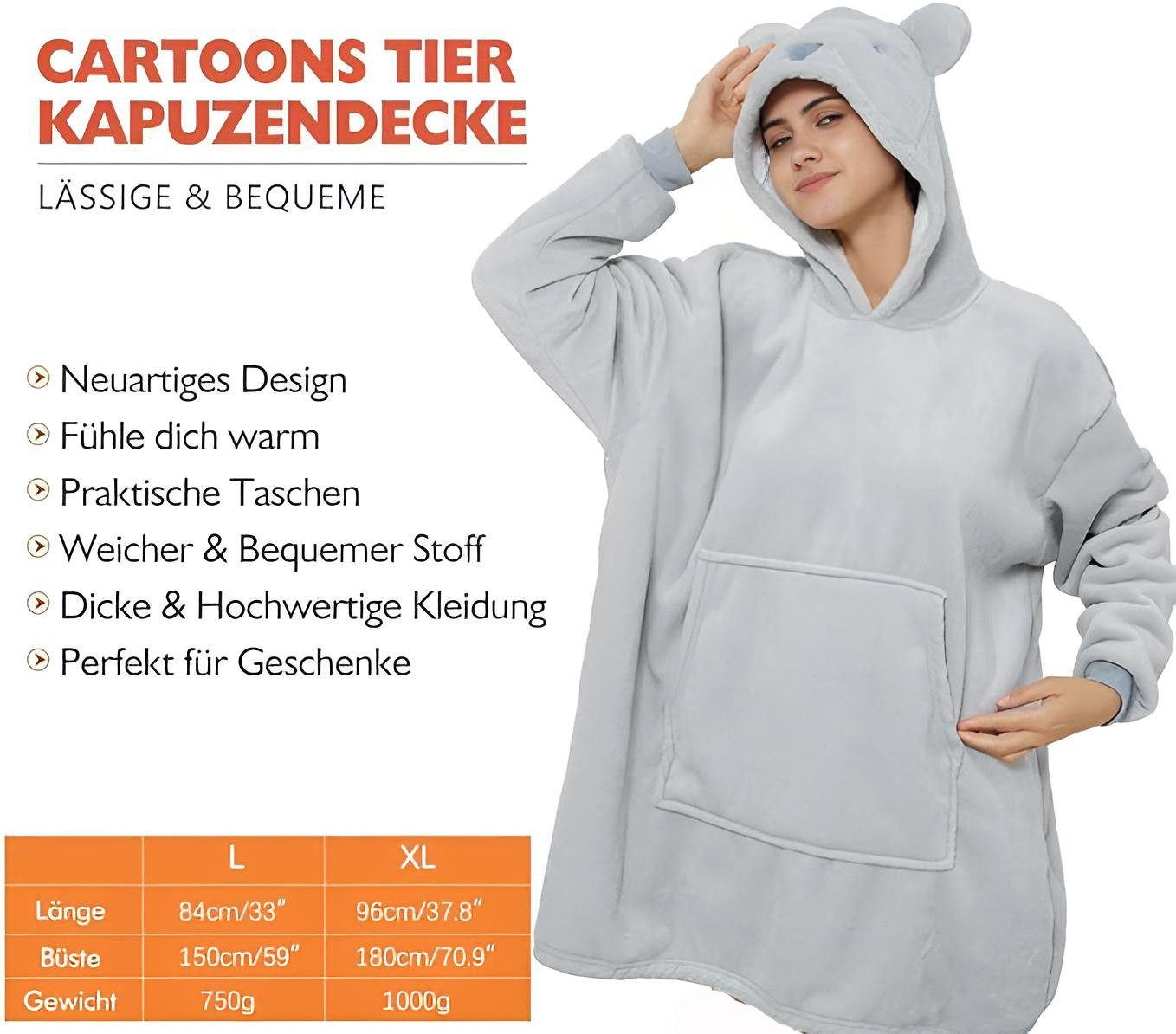 Diyarts Kapuzenpullover (Doppellagiges Acryl-Design, Decke mit Ärmel, Cosplay Pullover, Flauschiges Pyjama, Panda) Premium-Material, Tiermotiv und Pflegeleichtigkeit