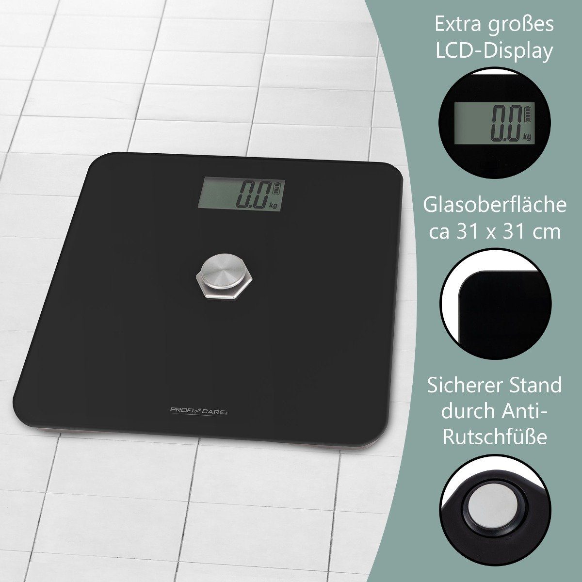 ProfiCare Personenwaage PC-PW 3112, Personenwaage ohne Batterie, von 5g – 180 kg