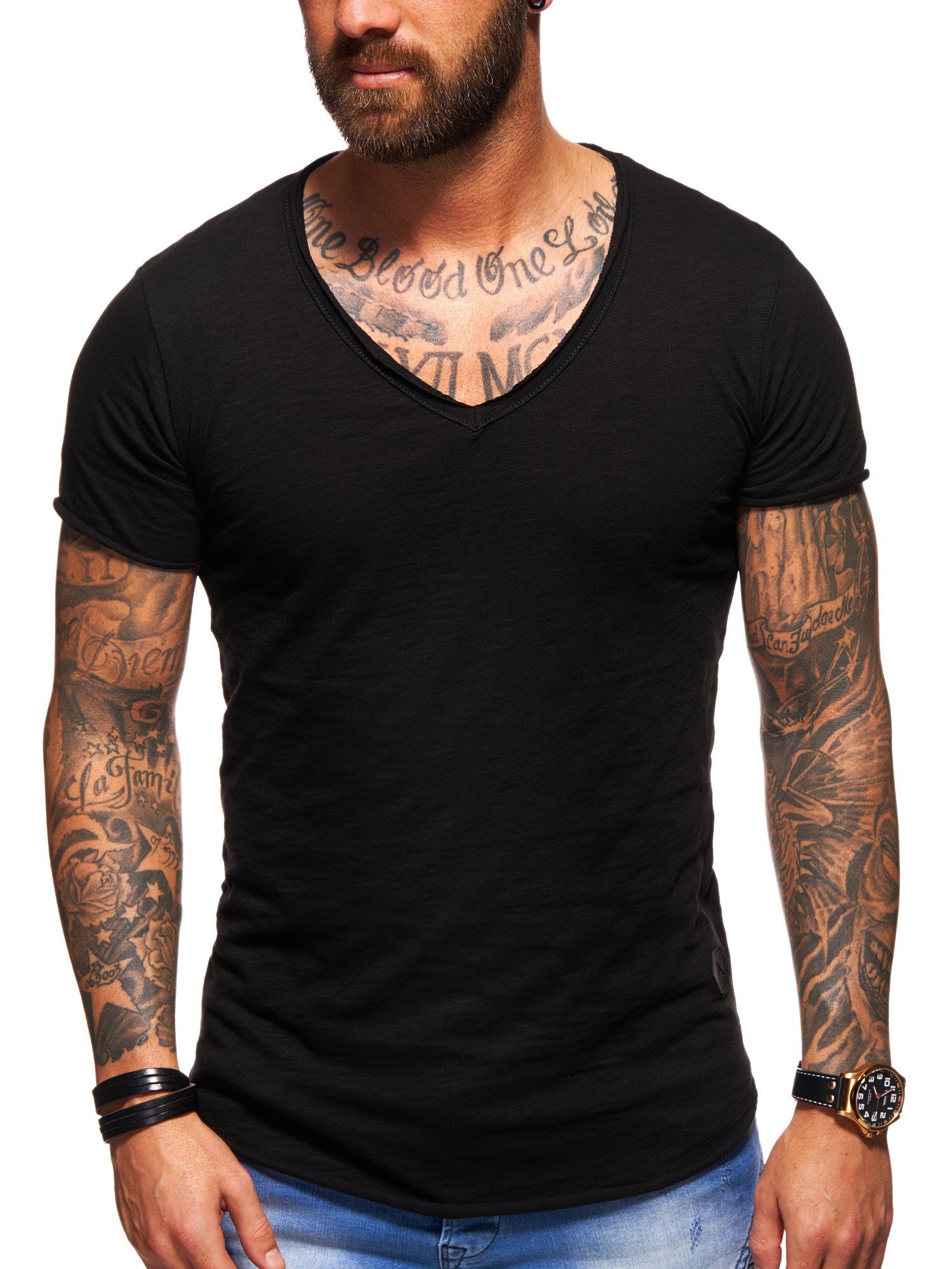 behype T-Shirt MSVALENCIA mit V-Ausschnitt Schwarz | V-Shirts