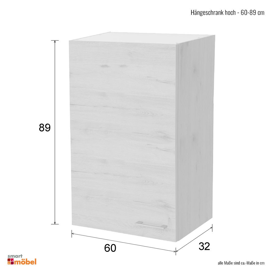 Flex-Well Hängeschrank Hochhängeschrank Küche - 60 x 89 cm breit - Sonoma Eiche – Salerno