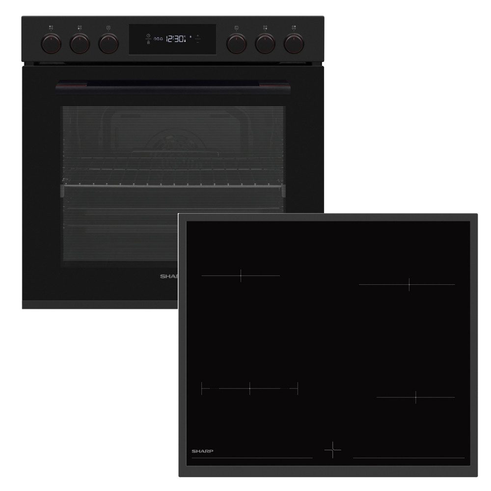 Sharp Einbaubackofen K-72P19BNH-EU Einbauherd-Set Matt schwarz