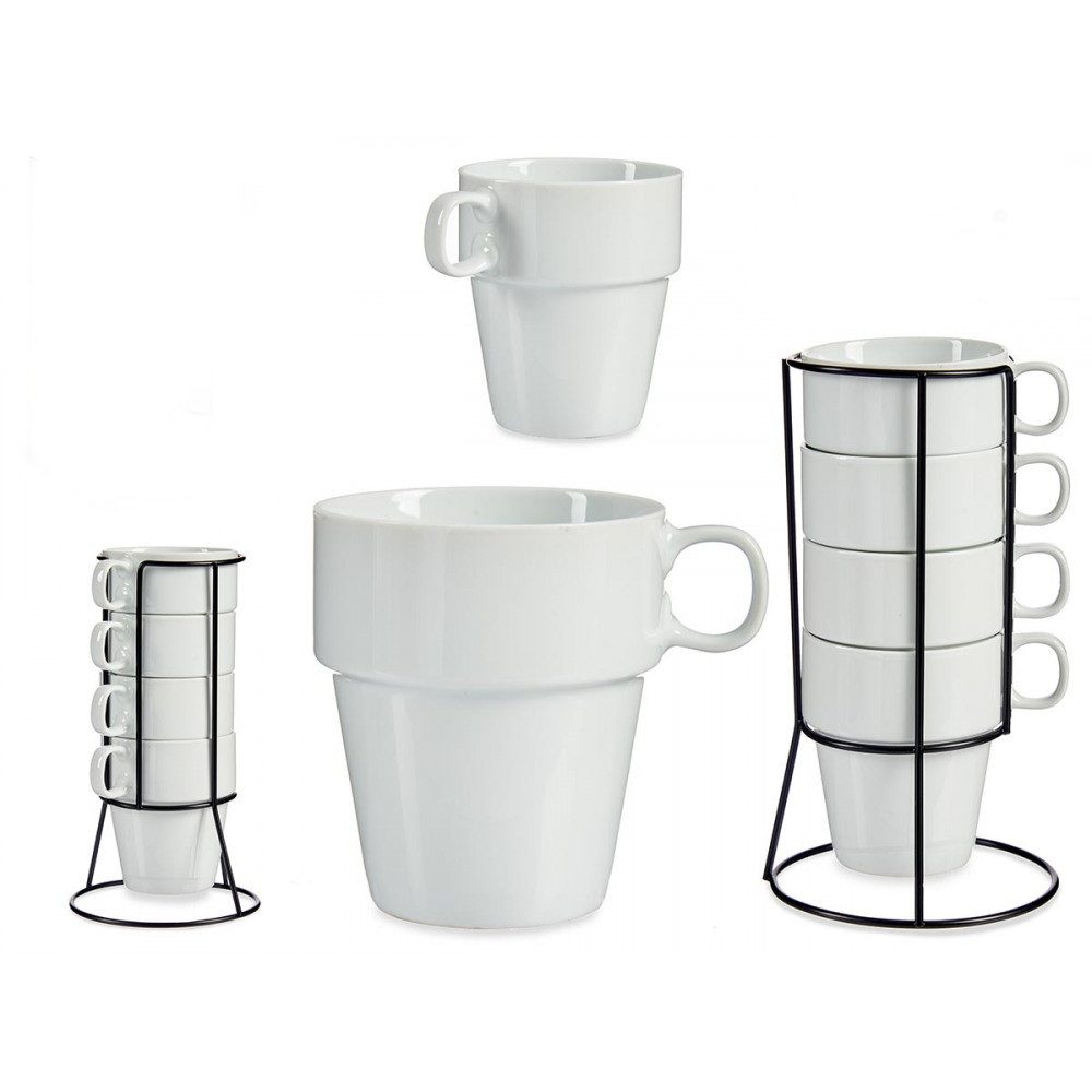 emeco Tasse 4er Set Tassen in Ständer Tassen Kaffeetassen Becher 350 ml, 4-tlg., Porzellan