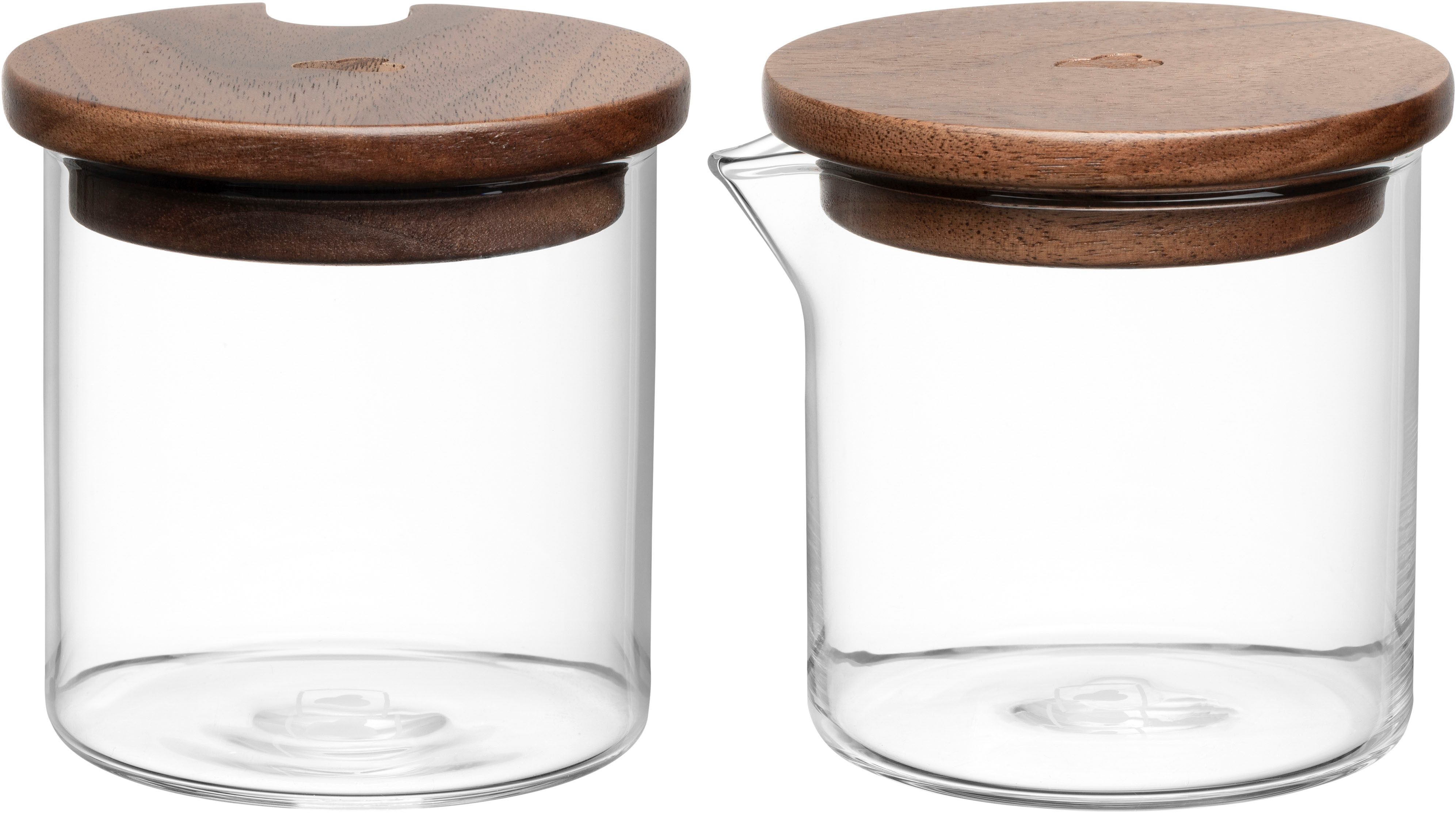 LEONARDO Milch- und Zuckerset NOVO LEGNO (4-tlg), 1 Personen, Glas, Holz, Milchgießer und Zuckerdose mit Holzdeckel