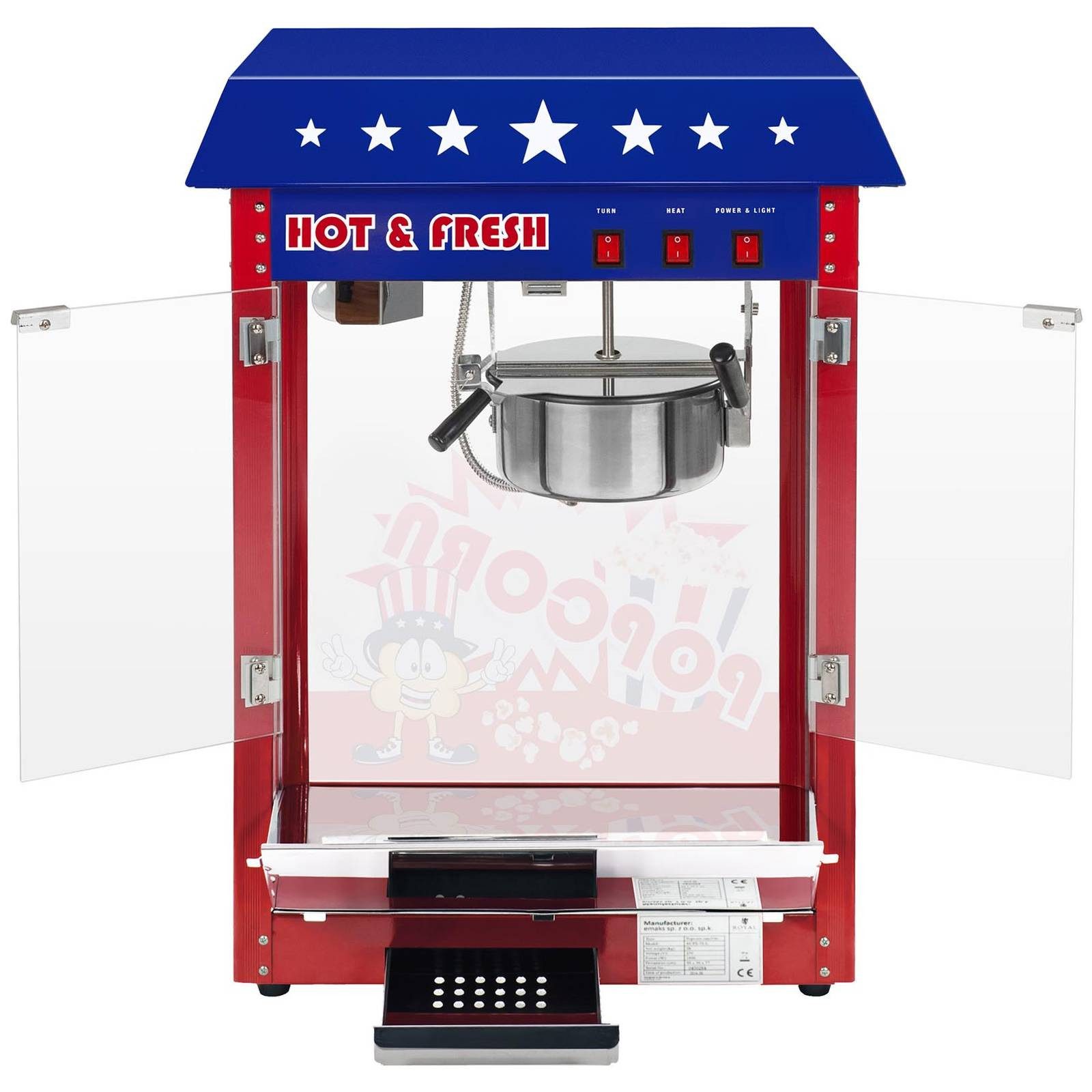Royal Catering Popcornmaschine 5 kg/h Popcornautomat mit Wagen Popcorn Maker 1500 W USA-Design Profi – Bild 4 von 5