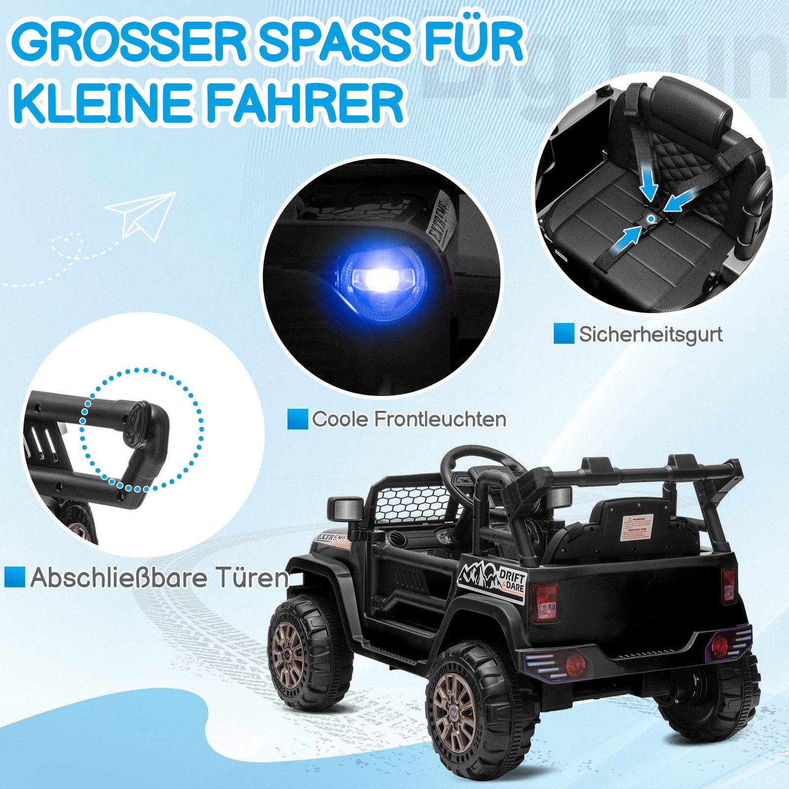 LALAHO Elektro-Kinderauto Elektrischer Aufsitz-Jeep für Kinder, mit Fernbedienung, mit Licht und Musik