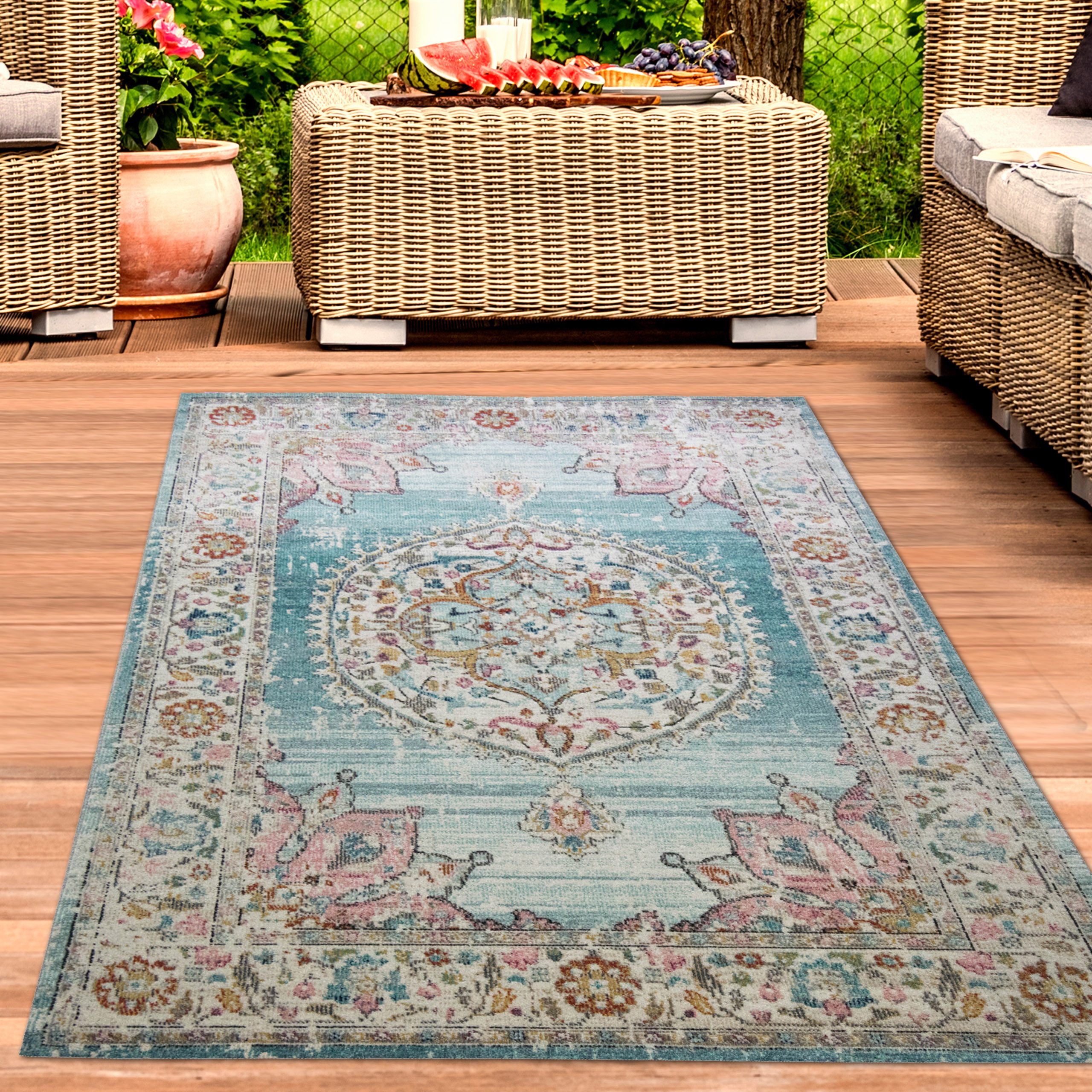 Carpetia Outdoorteppich In- und Outdoor, rechteckig, Höhe: 5 mm, mit orientalischem Vintage-Ornamentmuster