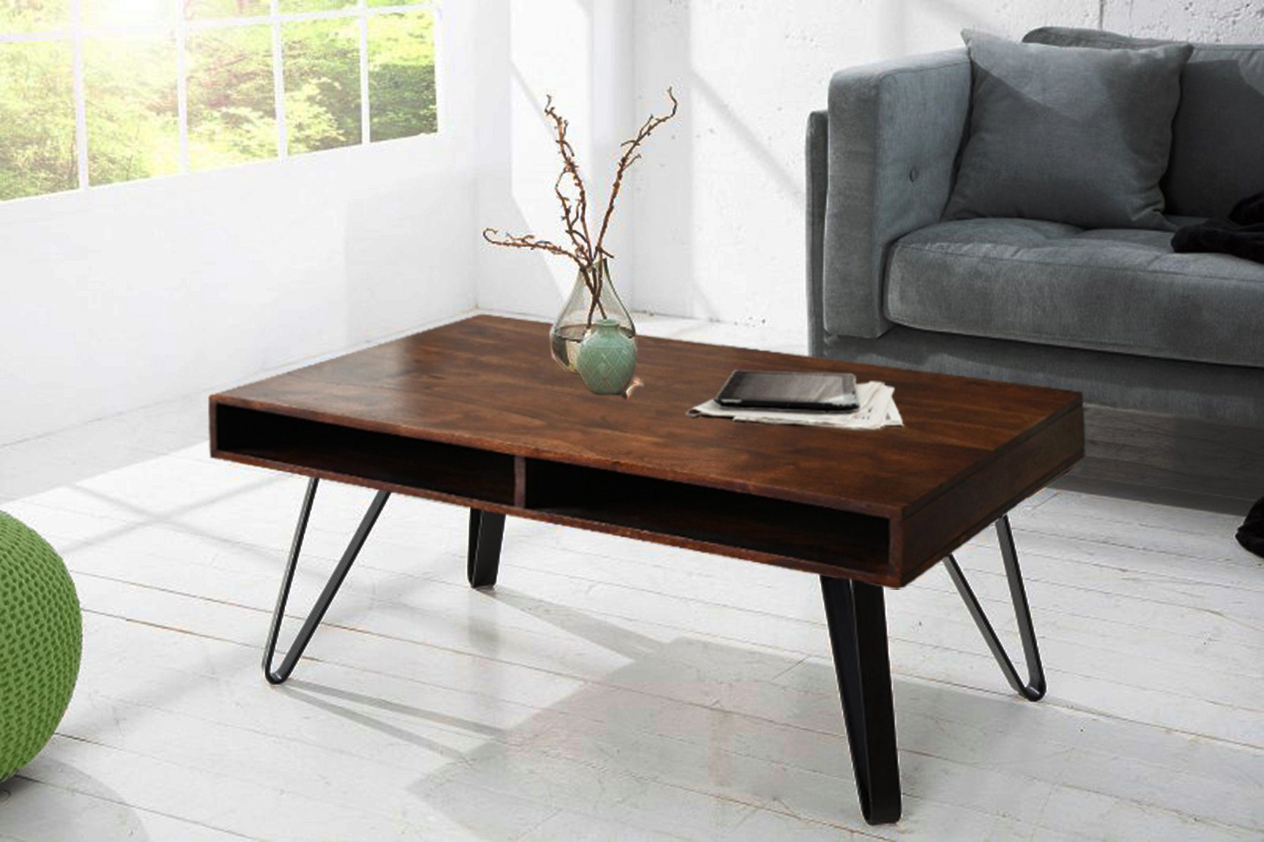 Sitheim-Europe Couchtisch AUGUSTINE Couchtisch 100cm aus Akazienholz Rote Walnuss-Finish (1-St), massiver Couchtisch im angesagten Retro-Look