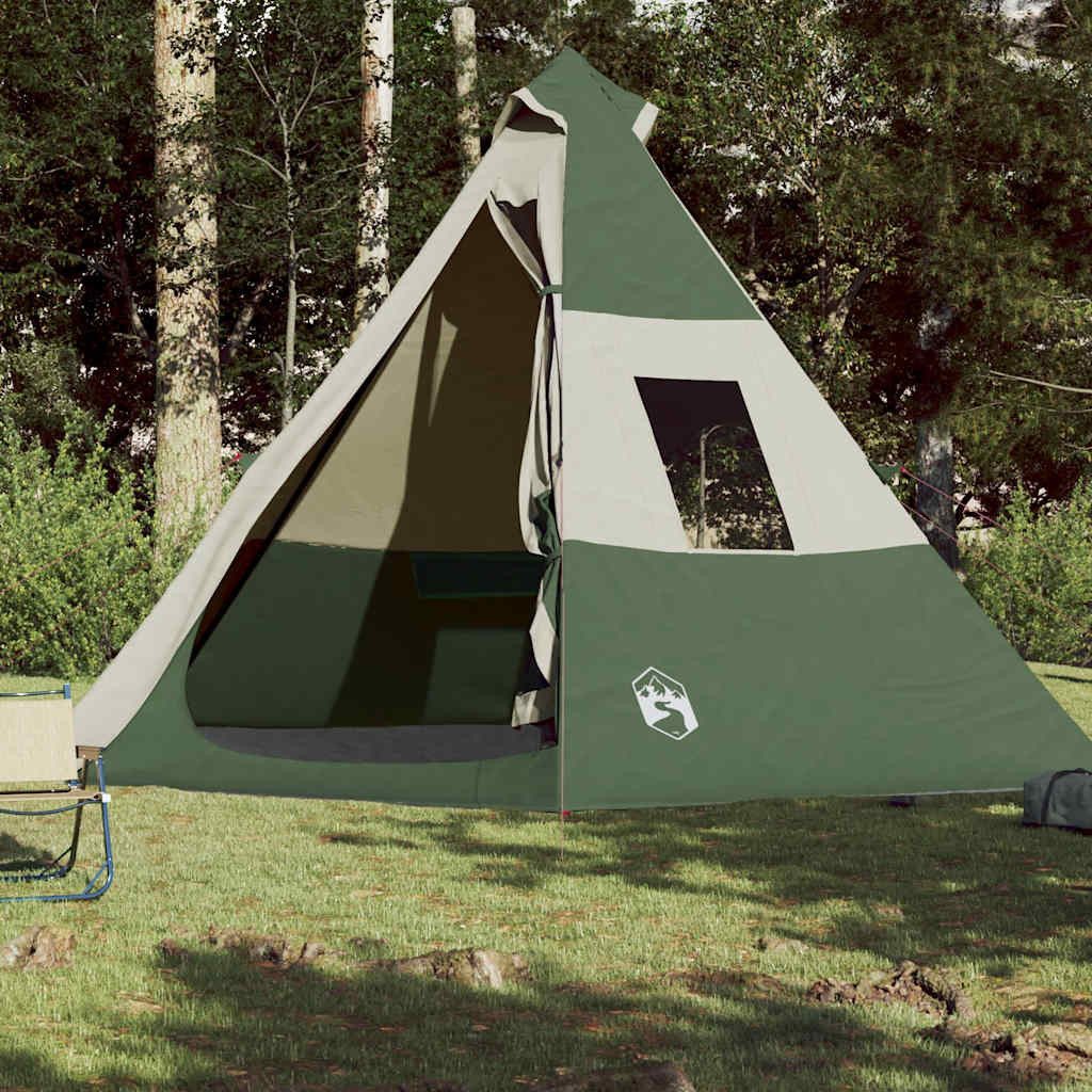 furnicato Faltzelt Tipi Campingzelt 350x350x233 cm Grün, (1 tlg), Geräumiges Familienzelt für 7 Personen mit integriertem E-Anschluss