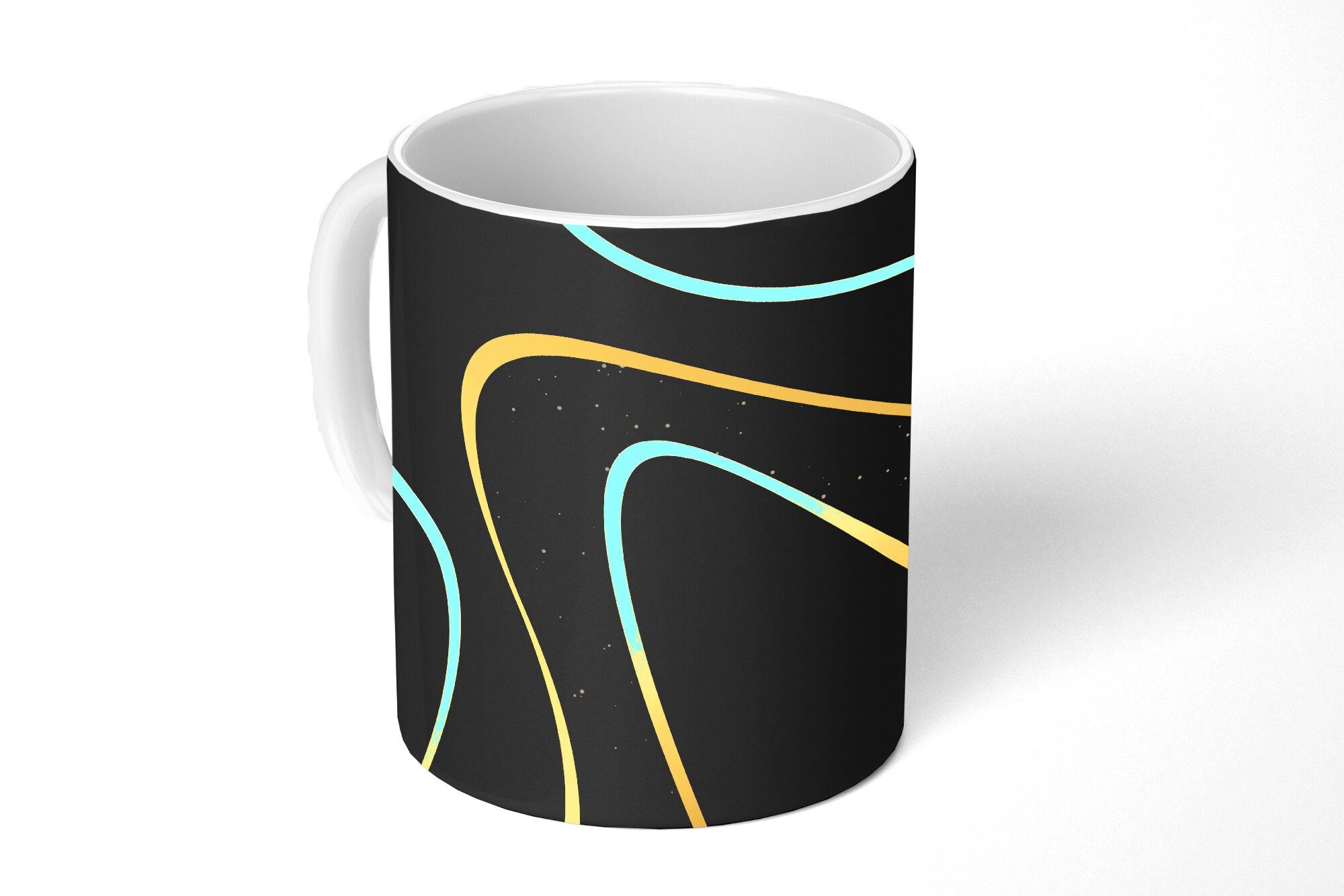 MuchoWow Tasse Goldene Wellen auf schwarzem Hintergrund, Keramik, Kaffeetassen, Teetasse, Becher, Teetasse, Geschenk