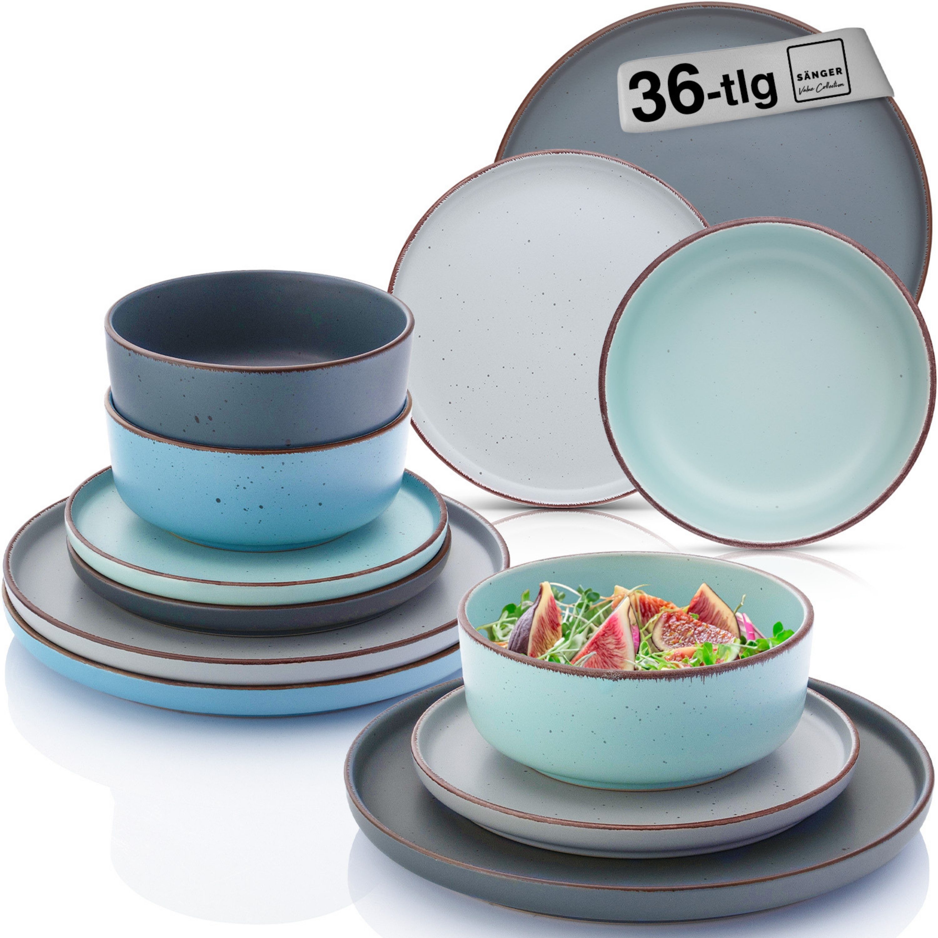 SÄNGER Geschirr-Set Bombay (36-tlg), 12 Personen, Steingut, Bombay Sky Shades, Handmade, Erweiterbar, VALUE COLLECTION