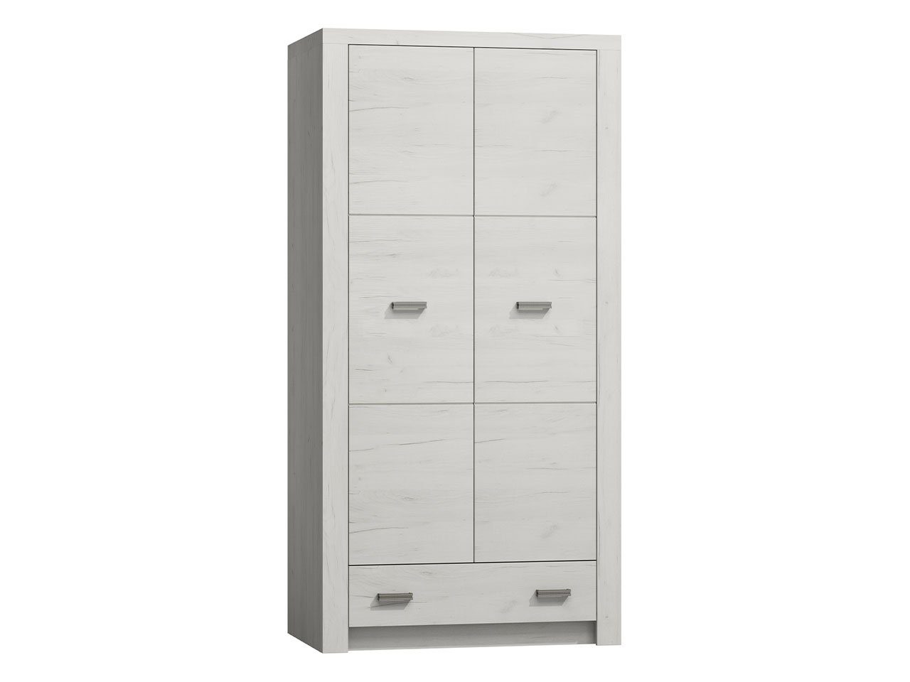 Kleiderschrank Schublade) Mirjan24 (2-Drehtüren, Kraft Indianapolis Griffe I01 Metall Weiss