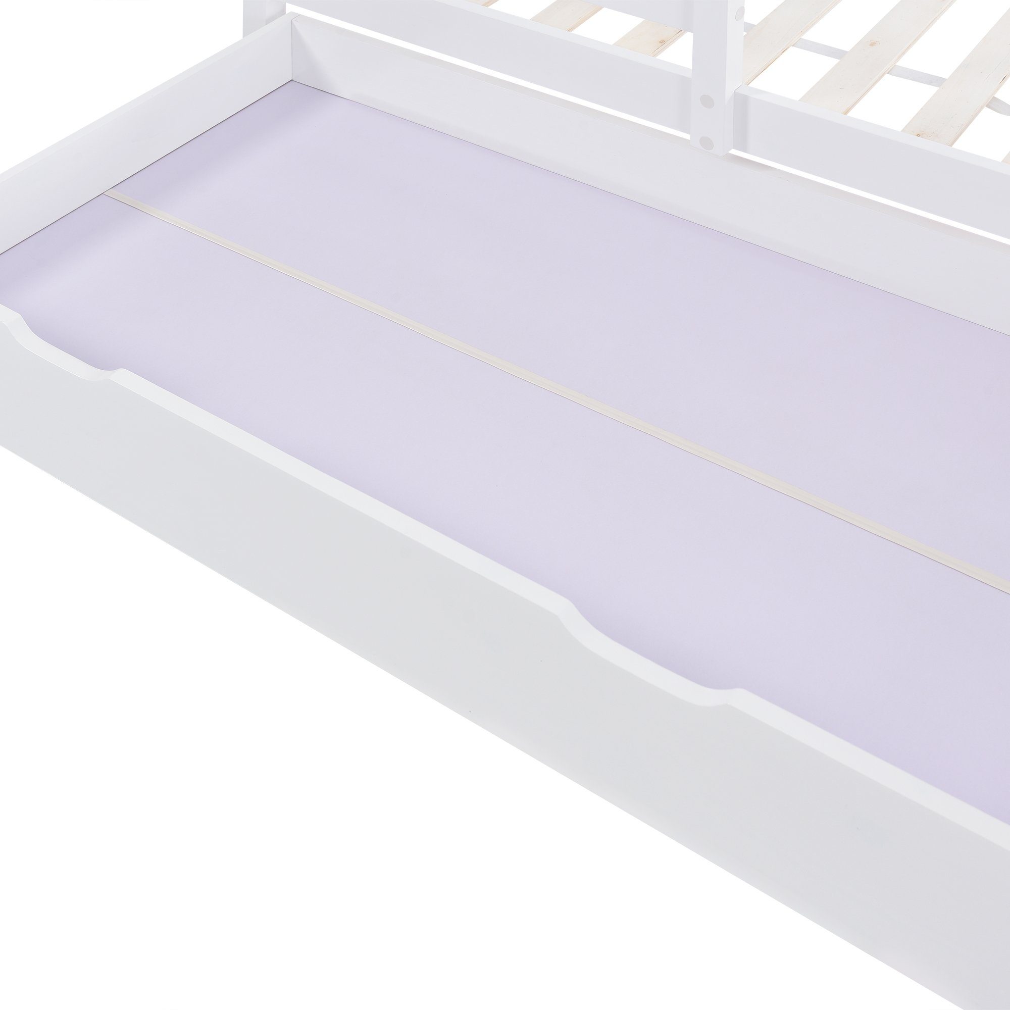 Kinderbett (Hausbett mit Rausfallschutz und Lattenrost, Holzbett mit Tafel und 2 Schubladen), Einzelbett 90 x 200 cm Bett für Kinder, Mädchen und Jungen